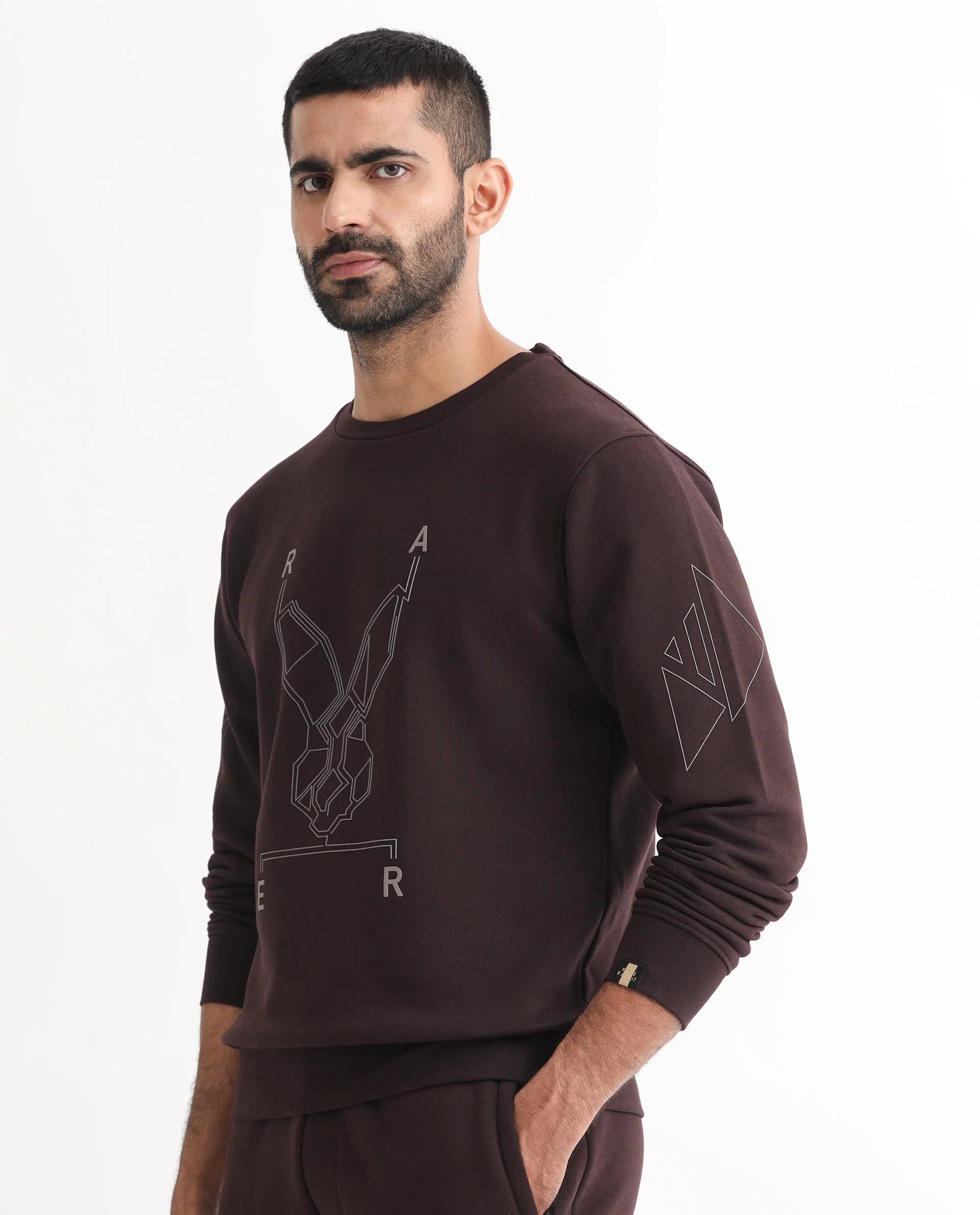 Rare Rabbit Men's Orsay Maroon Cotton Graphic Print Relaxed Fit Full Sleeve Crew Neck Sweatshirt - Image 5