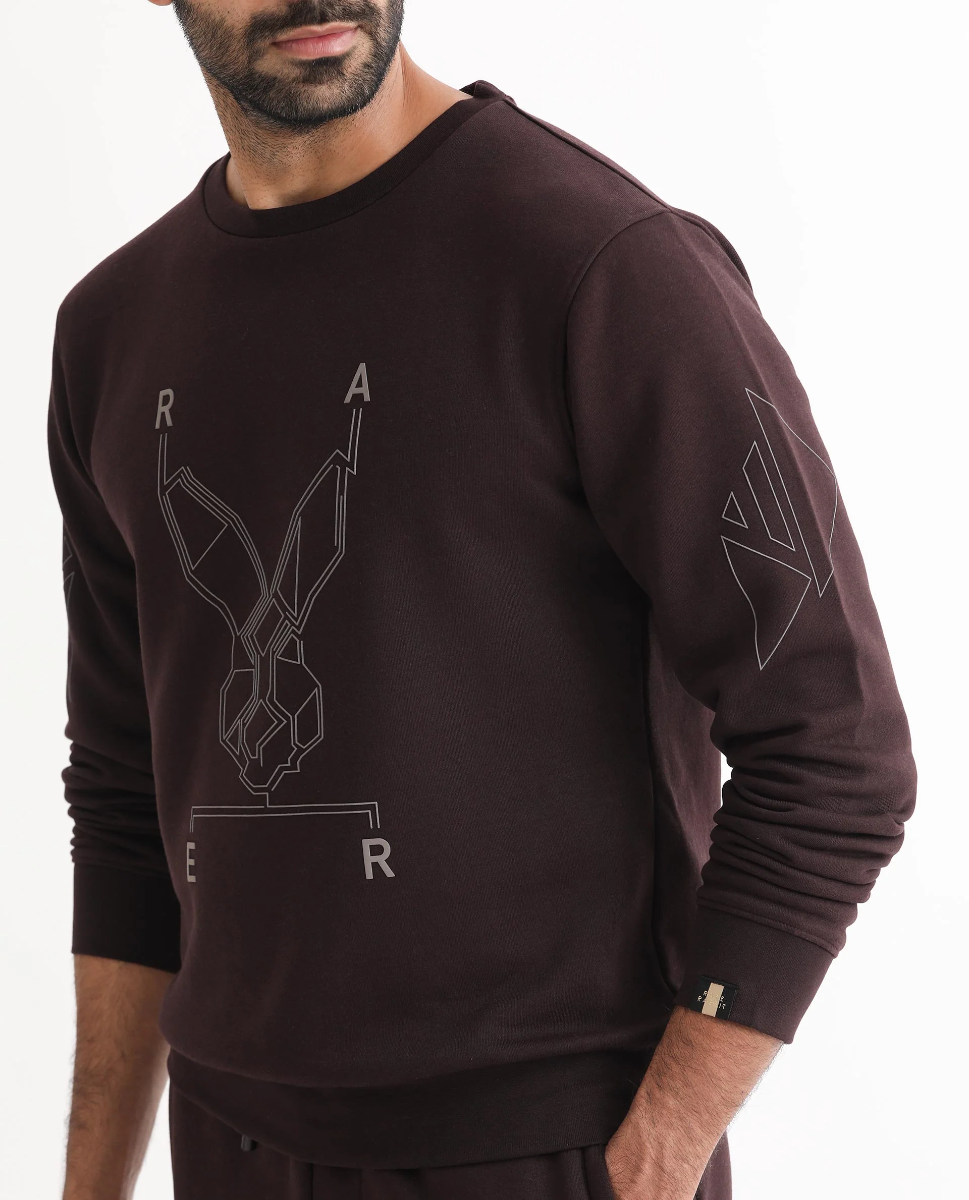 Rare Rabbit Men's Orsay Maroon Cotton Graphic Print Relaxed Fit Full Sleeve Crew Neck Sweatshirt - Image 7