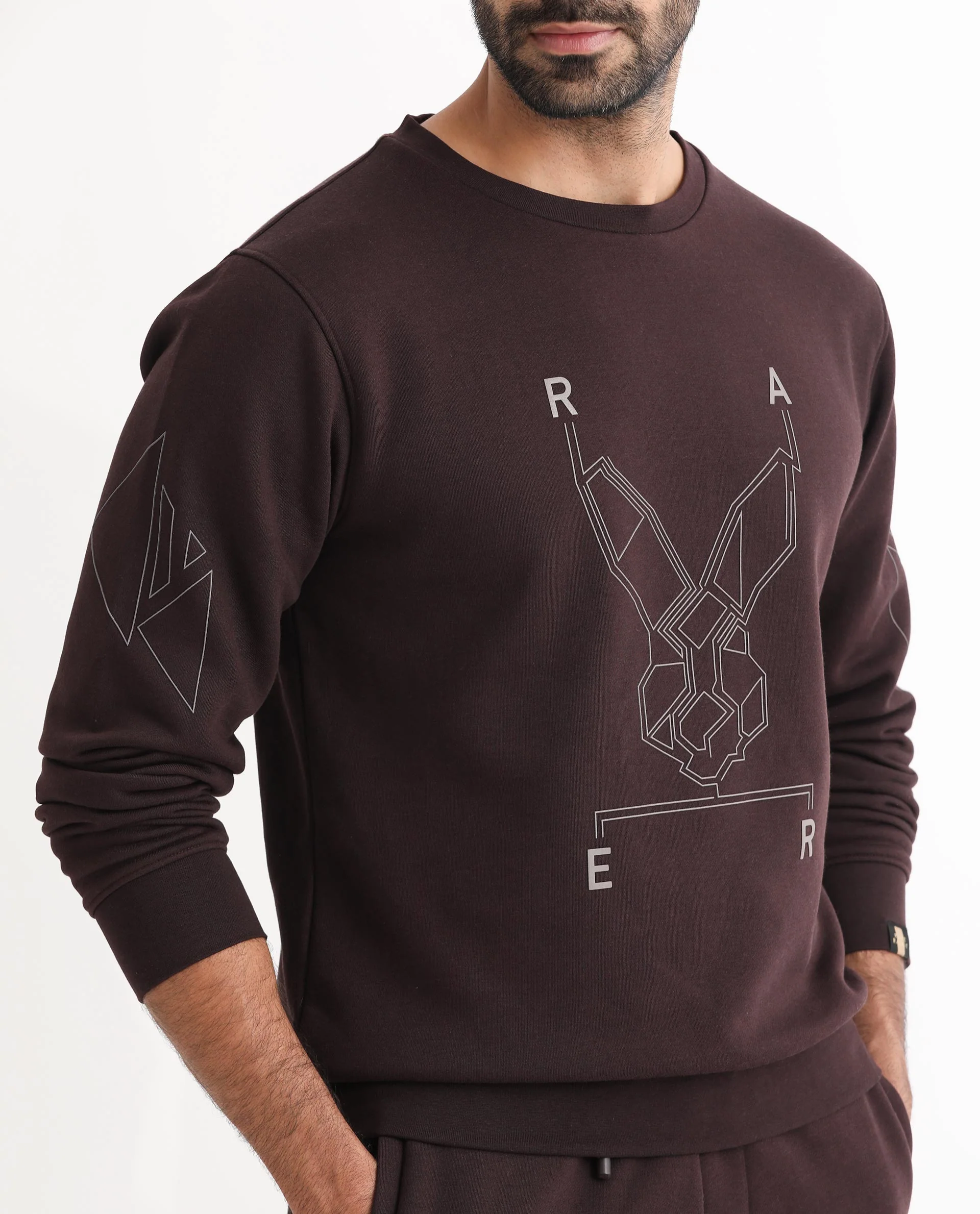 Rare Rabbit Men's Orsay Maroon Cotton Graphic Print Relaxed Fit Full Sleeve Crew Neck Sweatshirt - Image 8