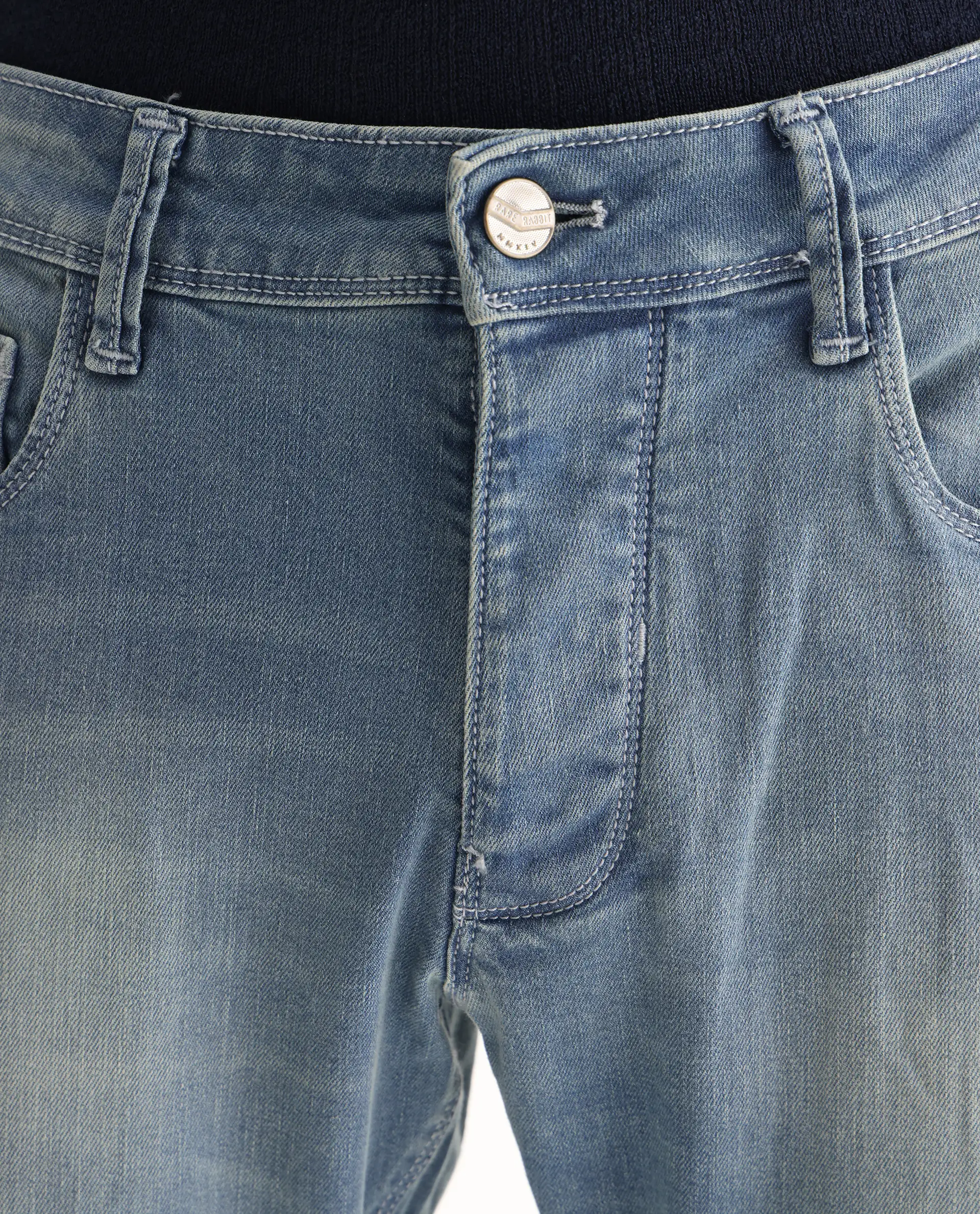 Rare Rabbit Men's Orsica Fluorescent Blue Cotton Plain Hawk Slim Fit Jeans - Image 3