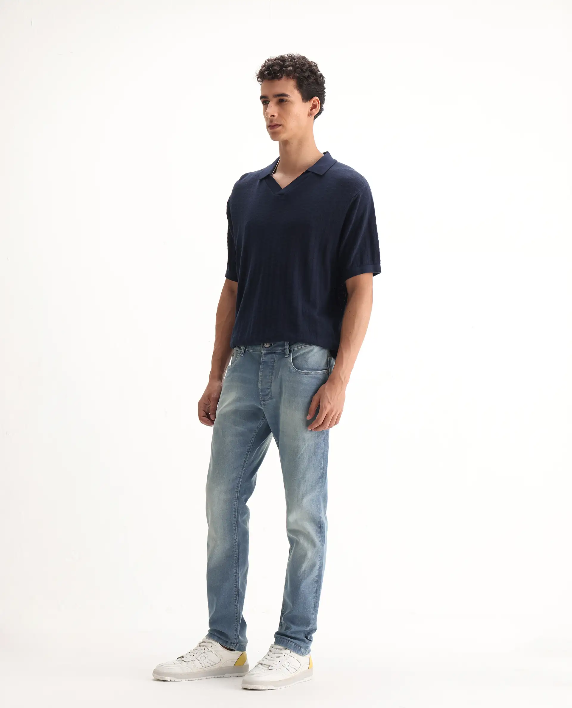 Rare Rabbit Men's Orsica Fluorescent Blue Cotton Plain Hawk Slim Fit Jeans - Image 4