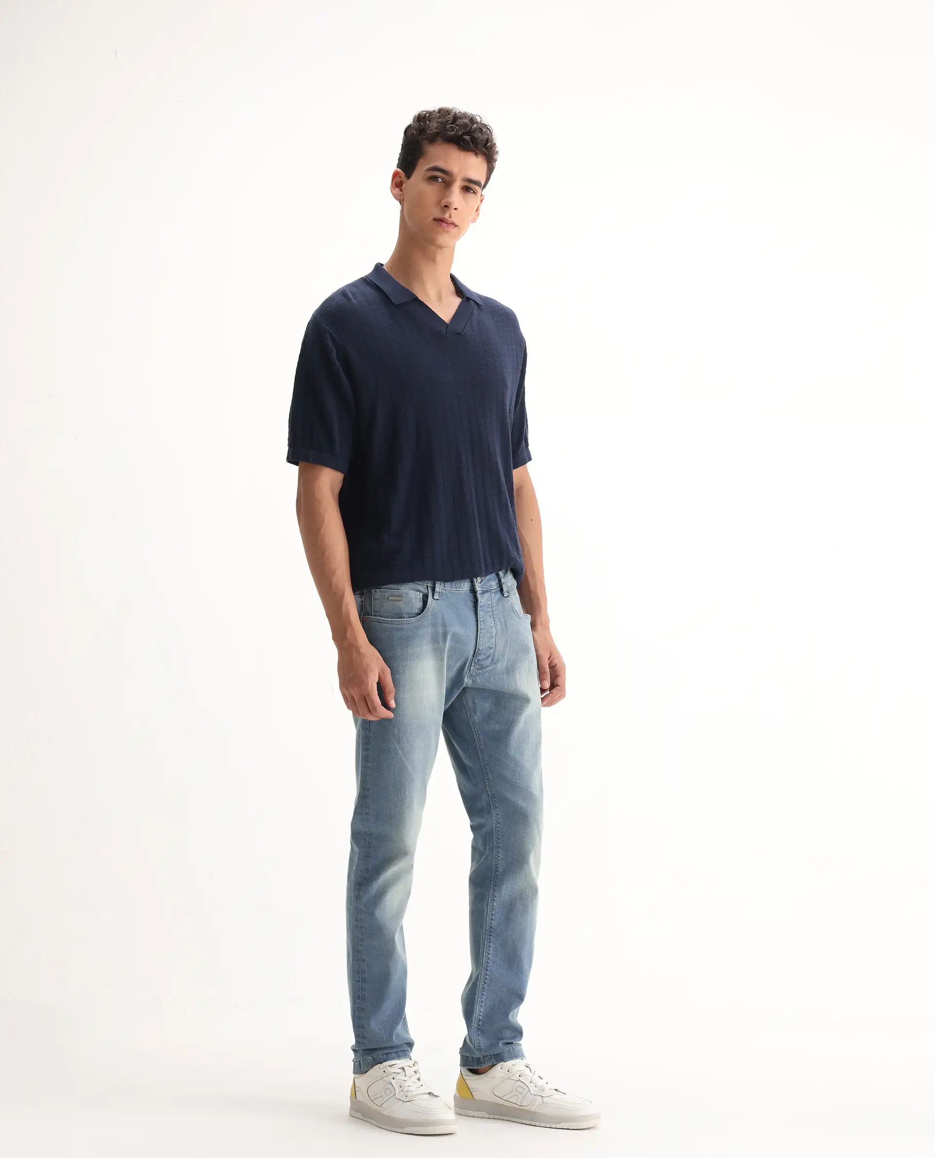 Rare Rabbit Men's Orsica Fluorescent Blue Cotton Plain Hawk Slim Fit Jeans - Image 5