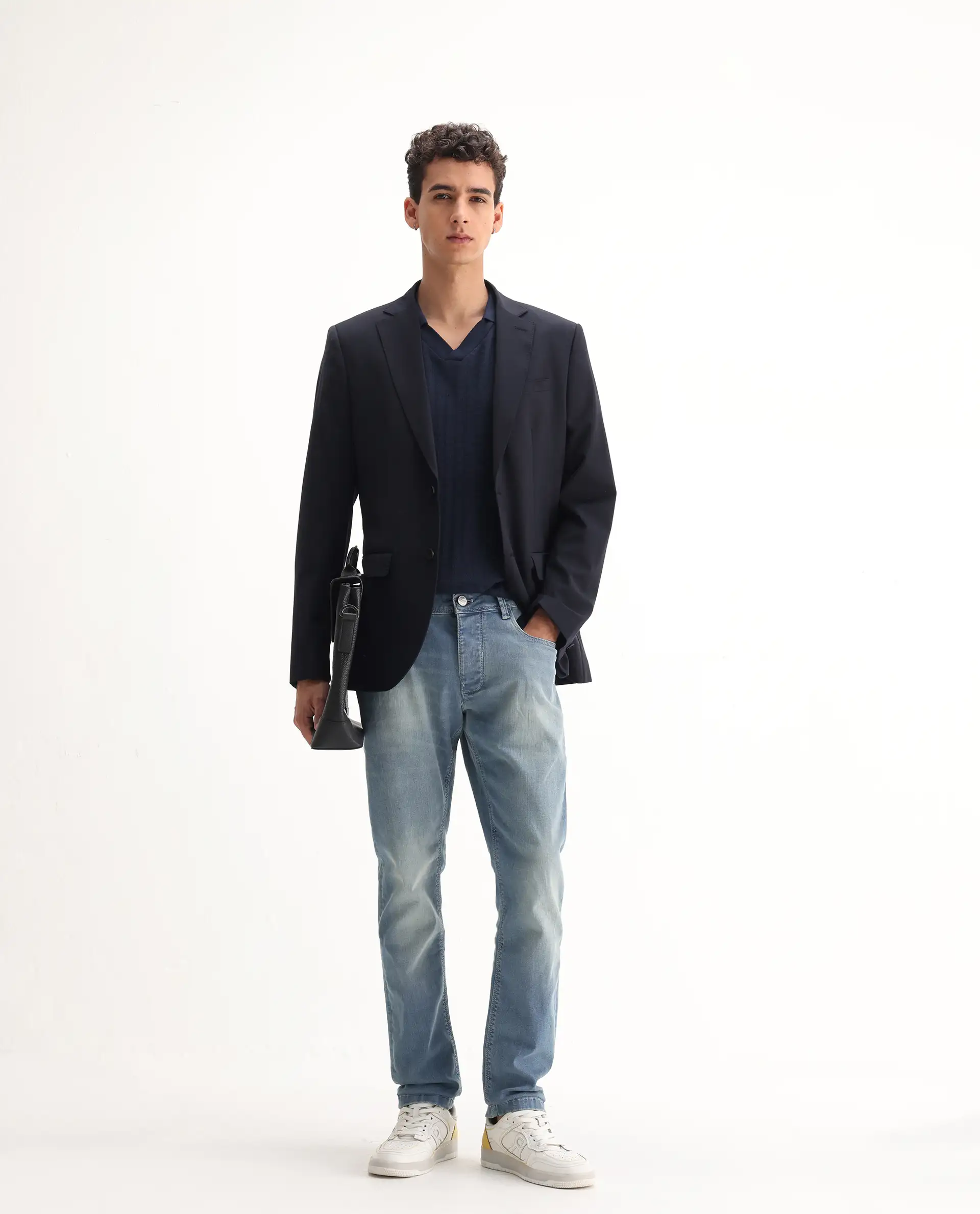 Rare Rabbit Men's Orsica Fluorescent Blue Cotton Plain Hawk Slim Fit Jeans - Image 7