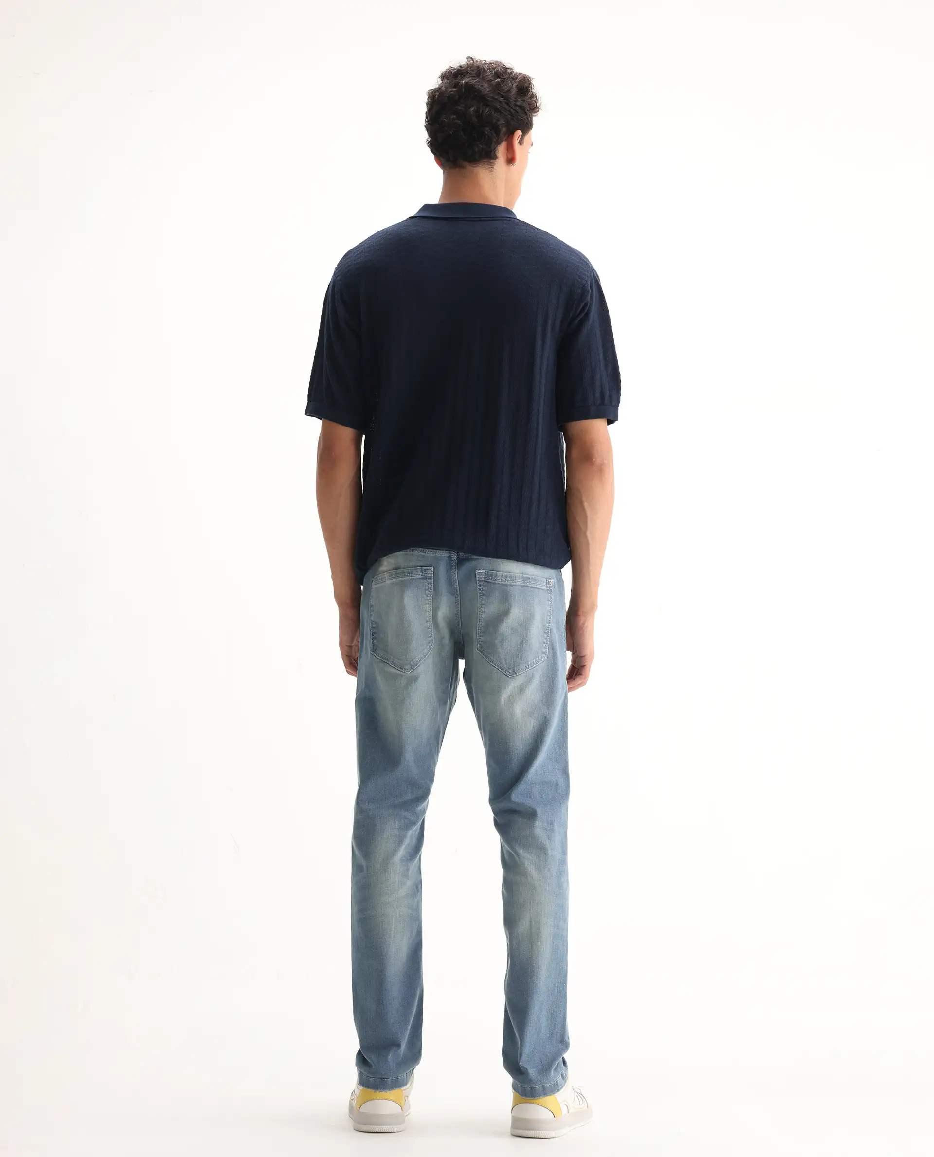 Rare Rabbit Men's Orsica Fluorescent Blue Cotton Plain Hawk Slim Fit Jeans - Image 8