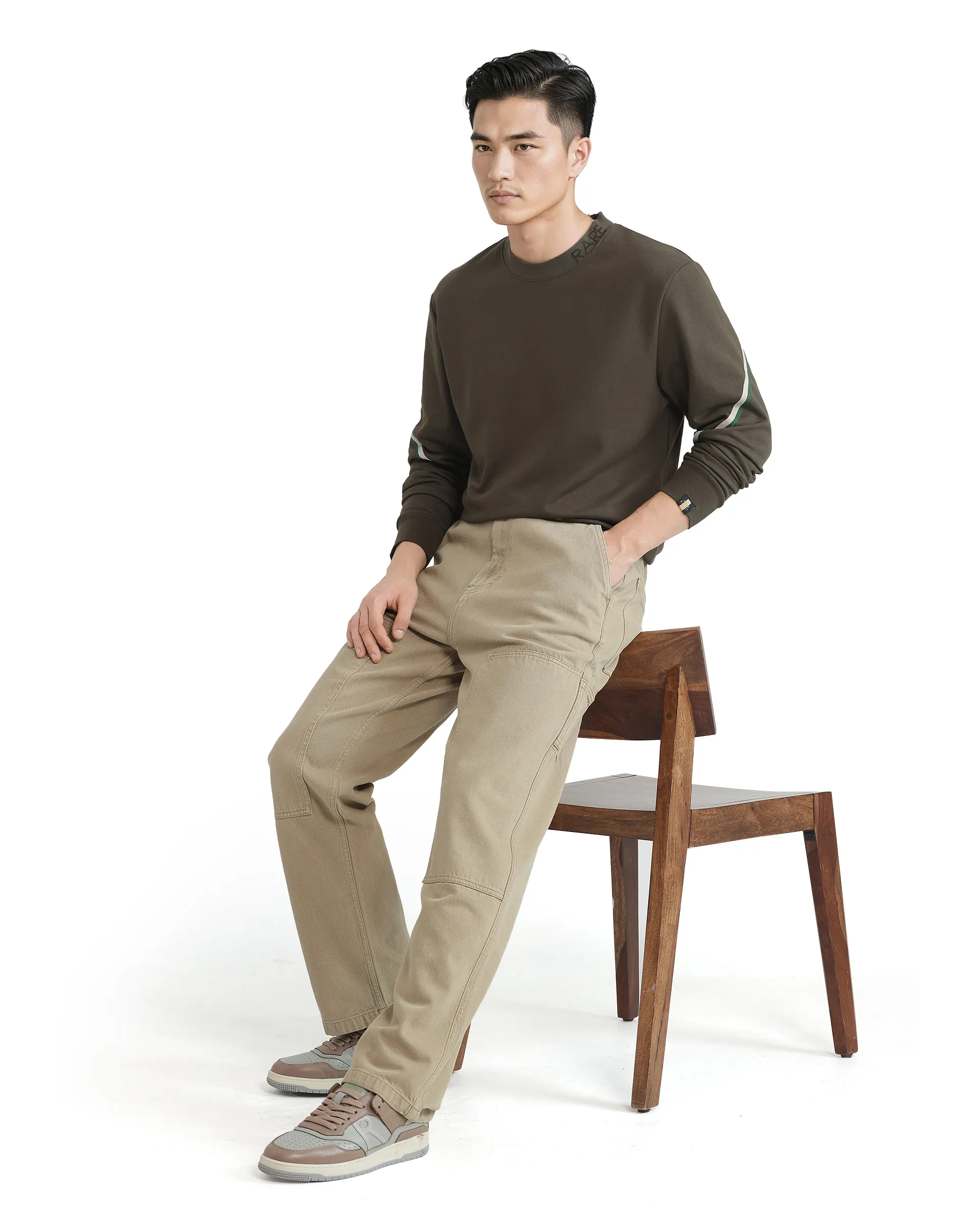 Rare Rabbit Men's Orso Olive Cotton Printed Regular Fit Full Sleeve High Neck Sweatshirt - Image 2