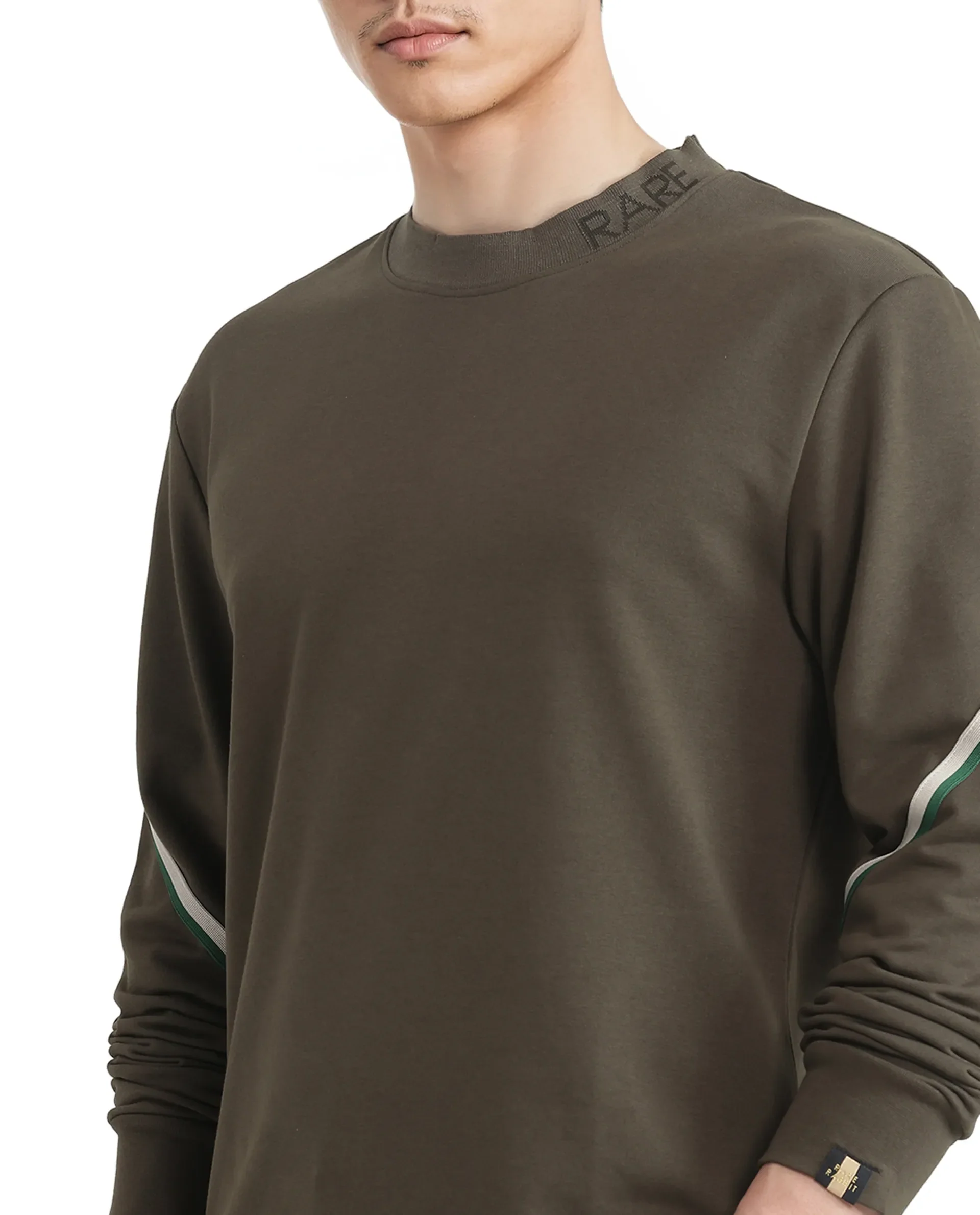 Rare Rabbit Men's Orso Olive Cotton Printed Regular Fit Full Sleeve High Neck Sweatshirt - Image 3
