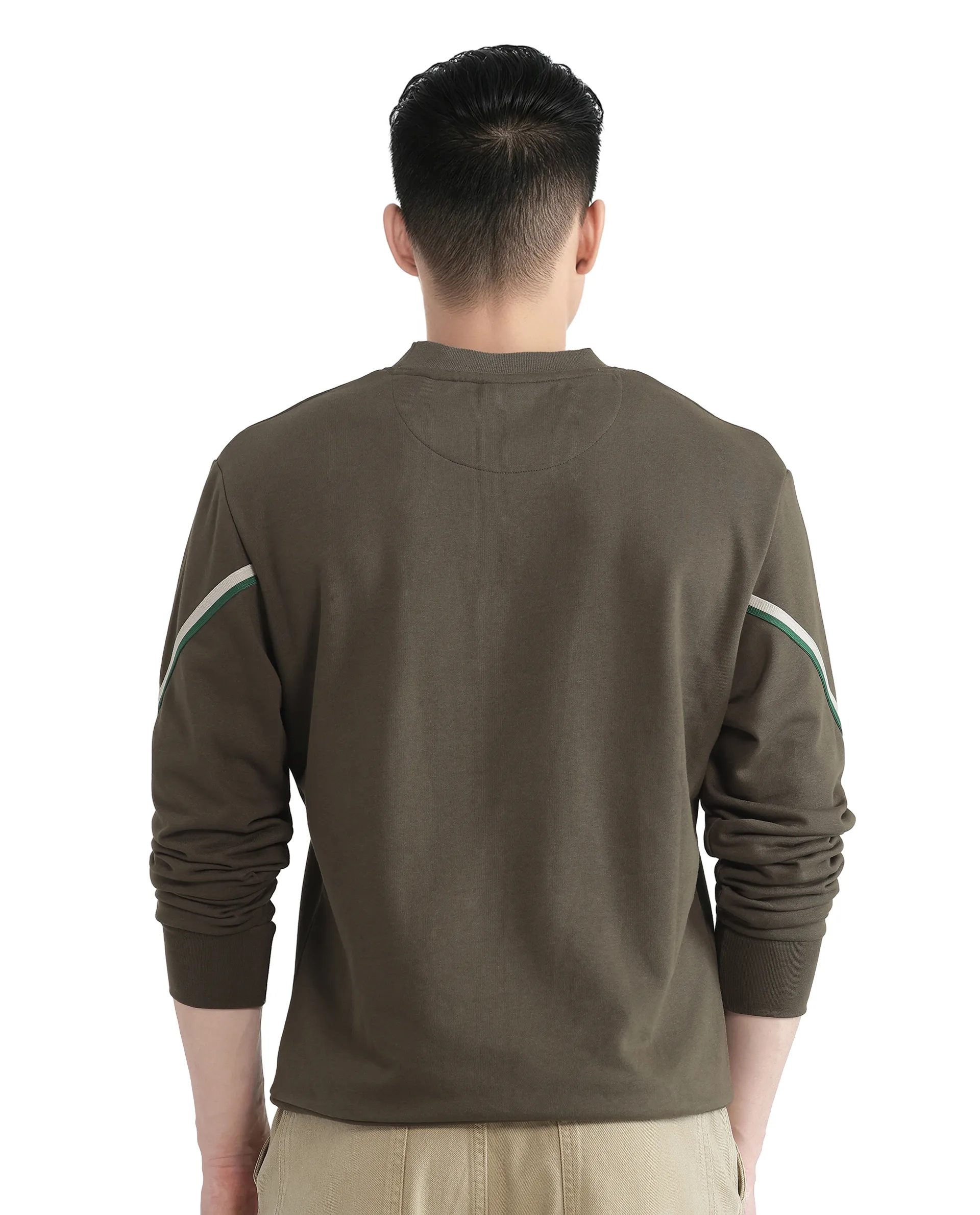 Rare Rabbit Men's Orso Olive Cotton Printed Regular Fit Full Sleeve High Neck Sweatshirt - Image 4