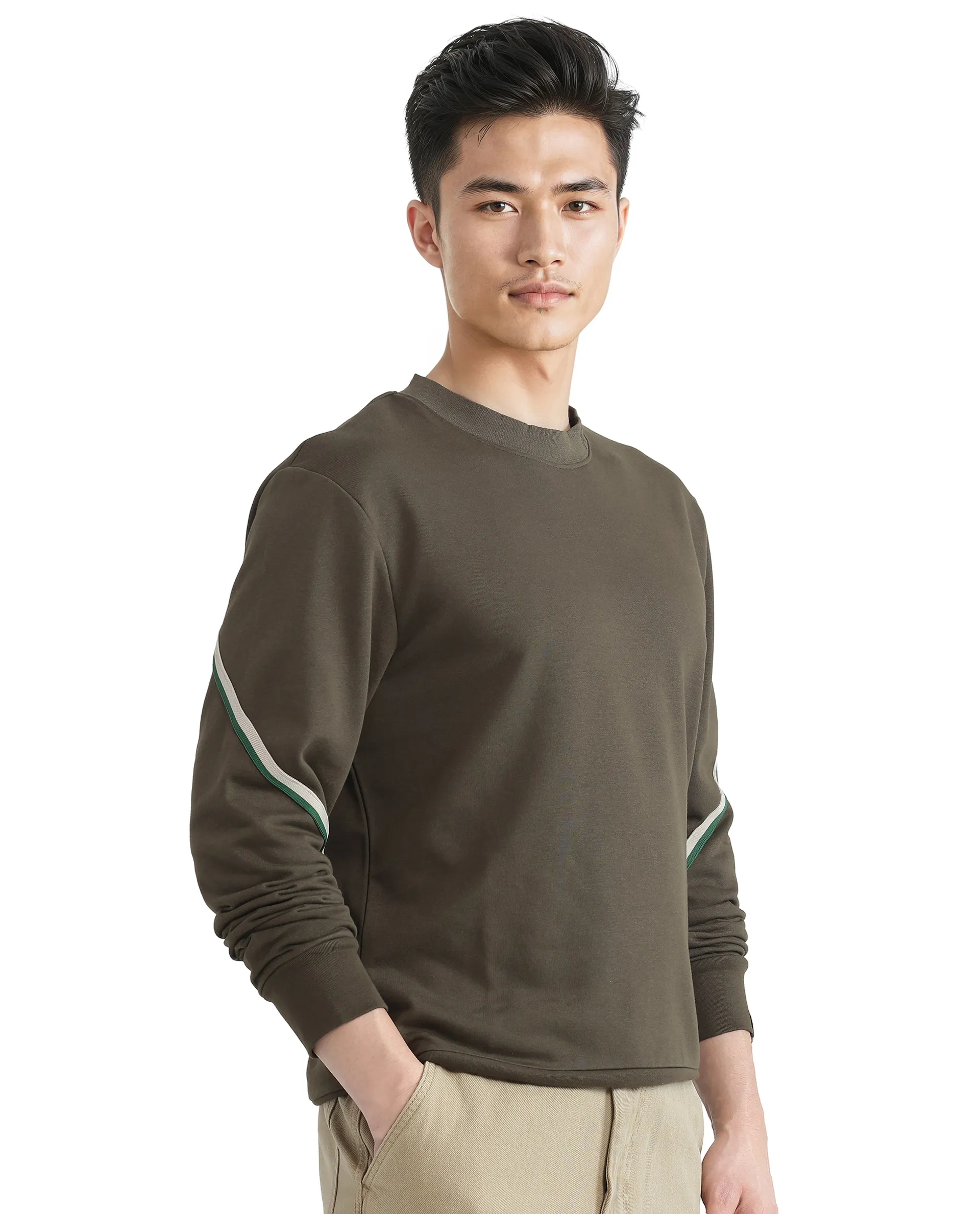 Rare Rabbit Men's Orso Olive Cotton Printed Regular Fit Full Sleeve High Neck Sweatshirt - Image 5