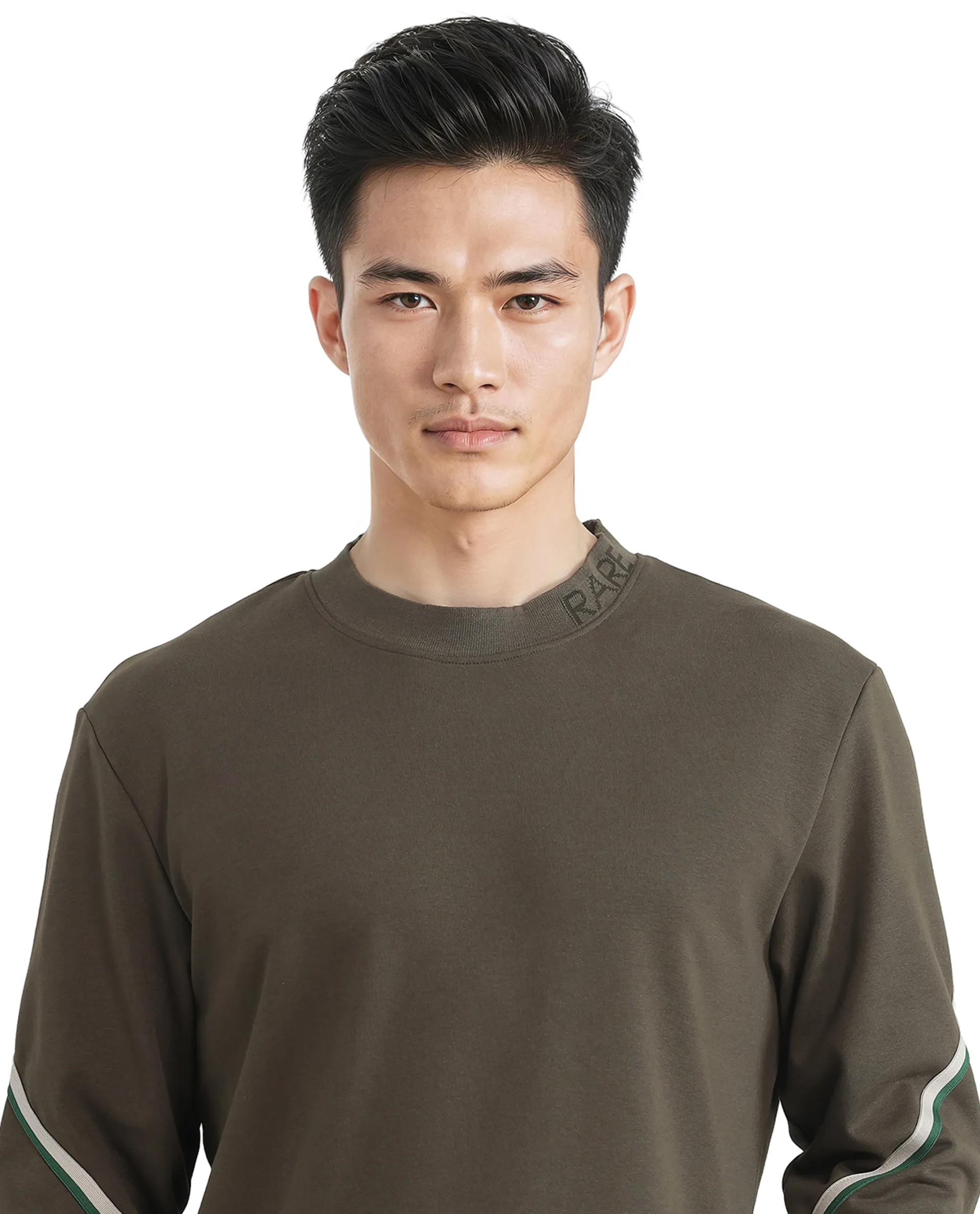 Rare Rabbit Men's Orso Olive Cotton Printed Regular Fit Full Sleeve High Neck Sweatshirt - Image 6