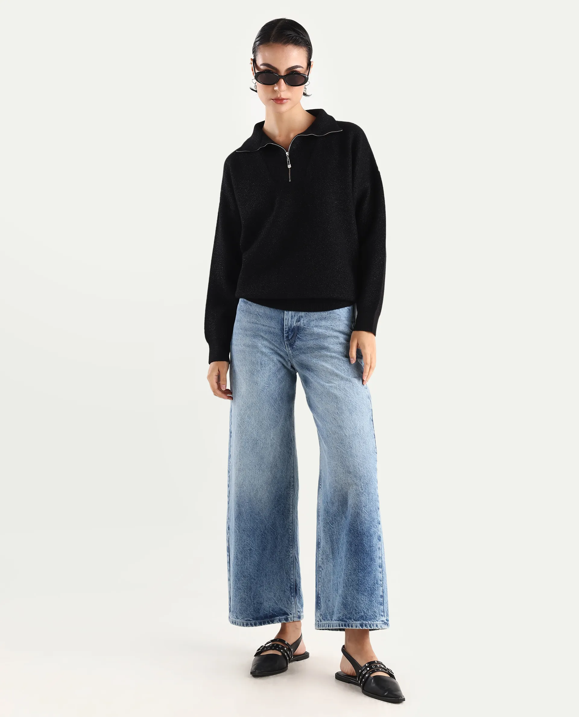 Rareism Women's Ortaca Black High Neck Plain Relaxed Fit Sweater - Image 2