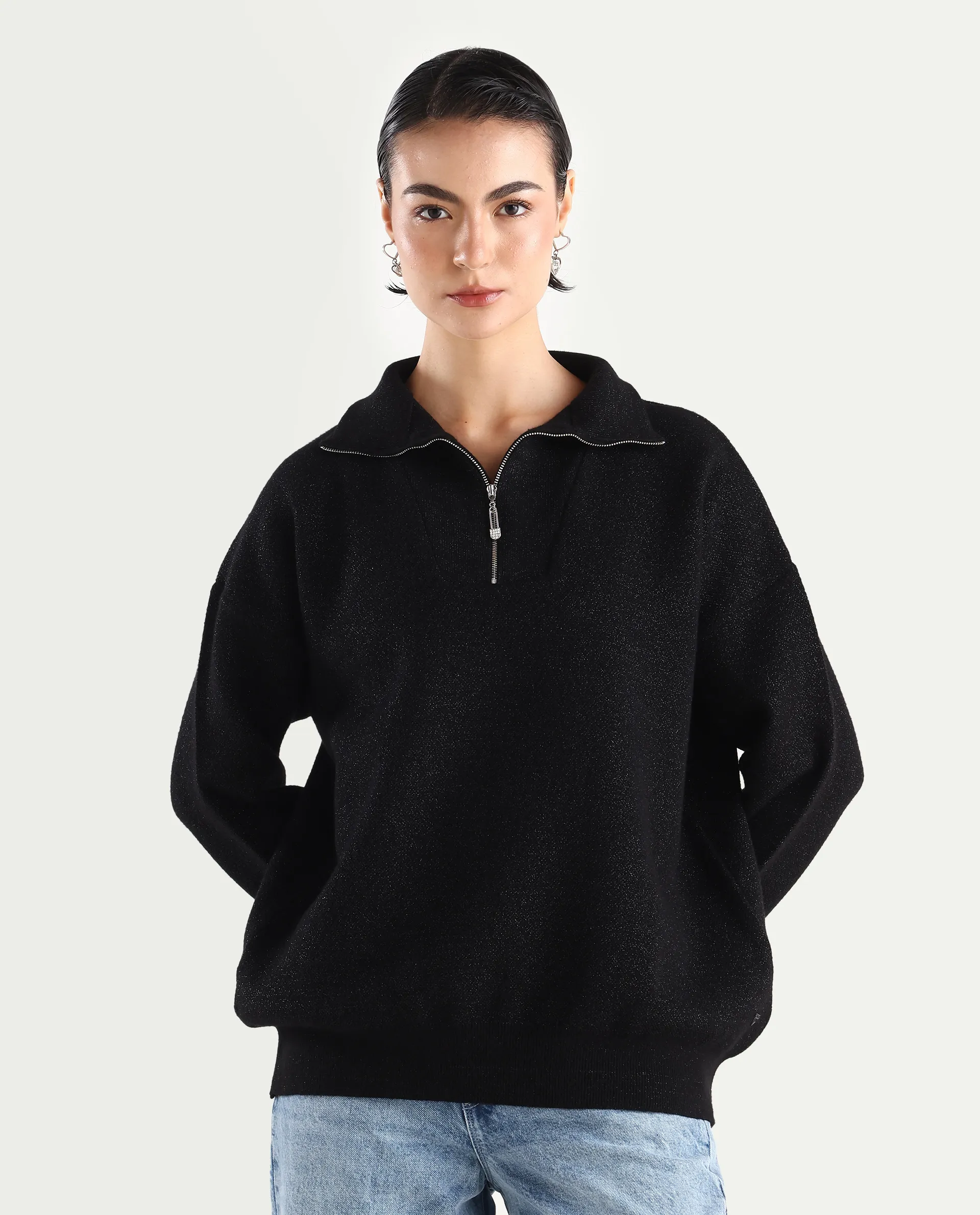 Rareism Women's Ortaca Black High Neck Plain Relaxed Fit Sweater - Image 3