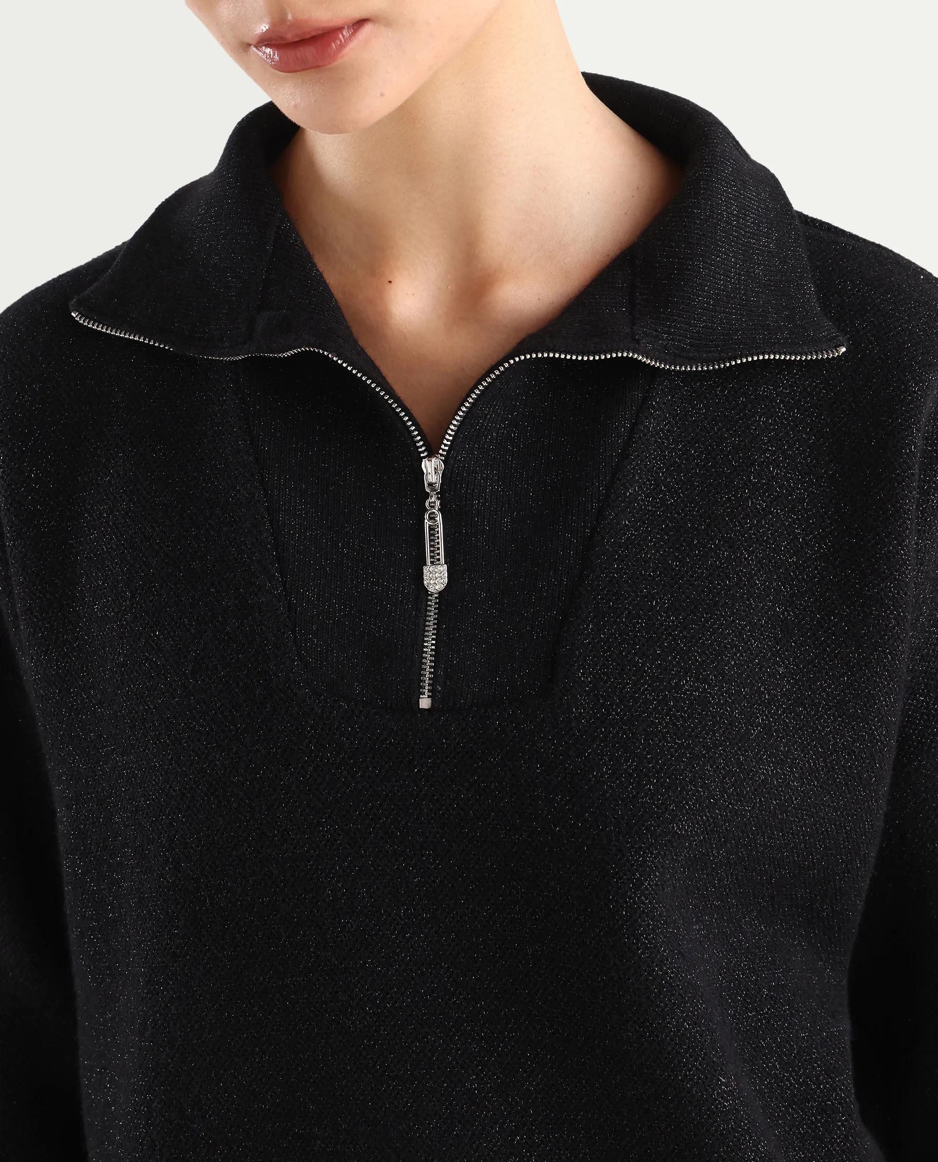 Rareism Women's Ortaca Black High Neck Plain Relaxed Fit Sweater - Image 4