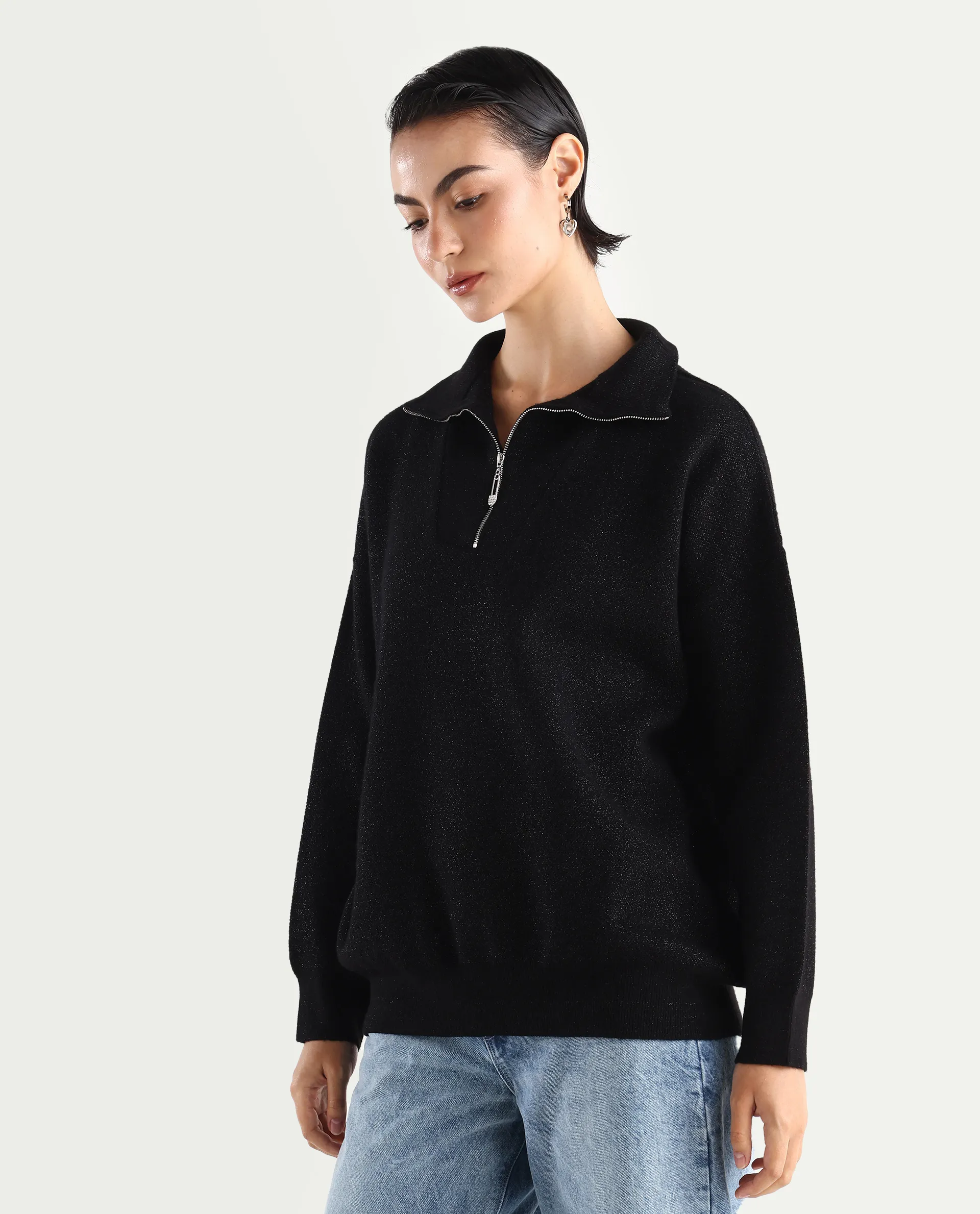Rareism Women's Ortaca Black High Neck Plain Relaxed Fit Sweater - Image 5