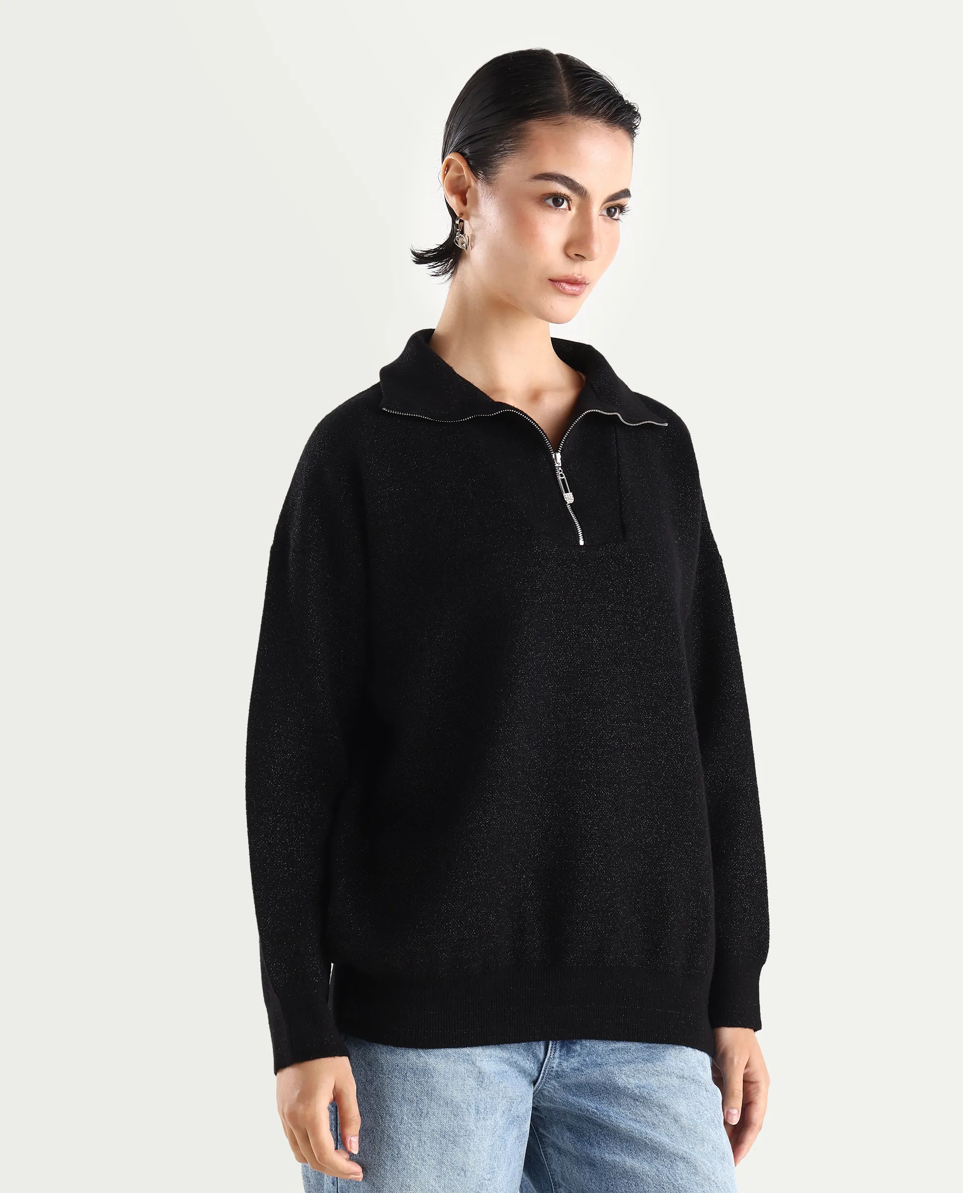Rareism Women's Ortaca Black High Neck Plain Relaxed Fit Sweater - Image 6