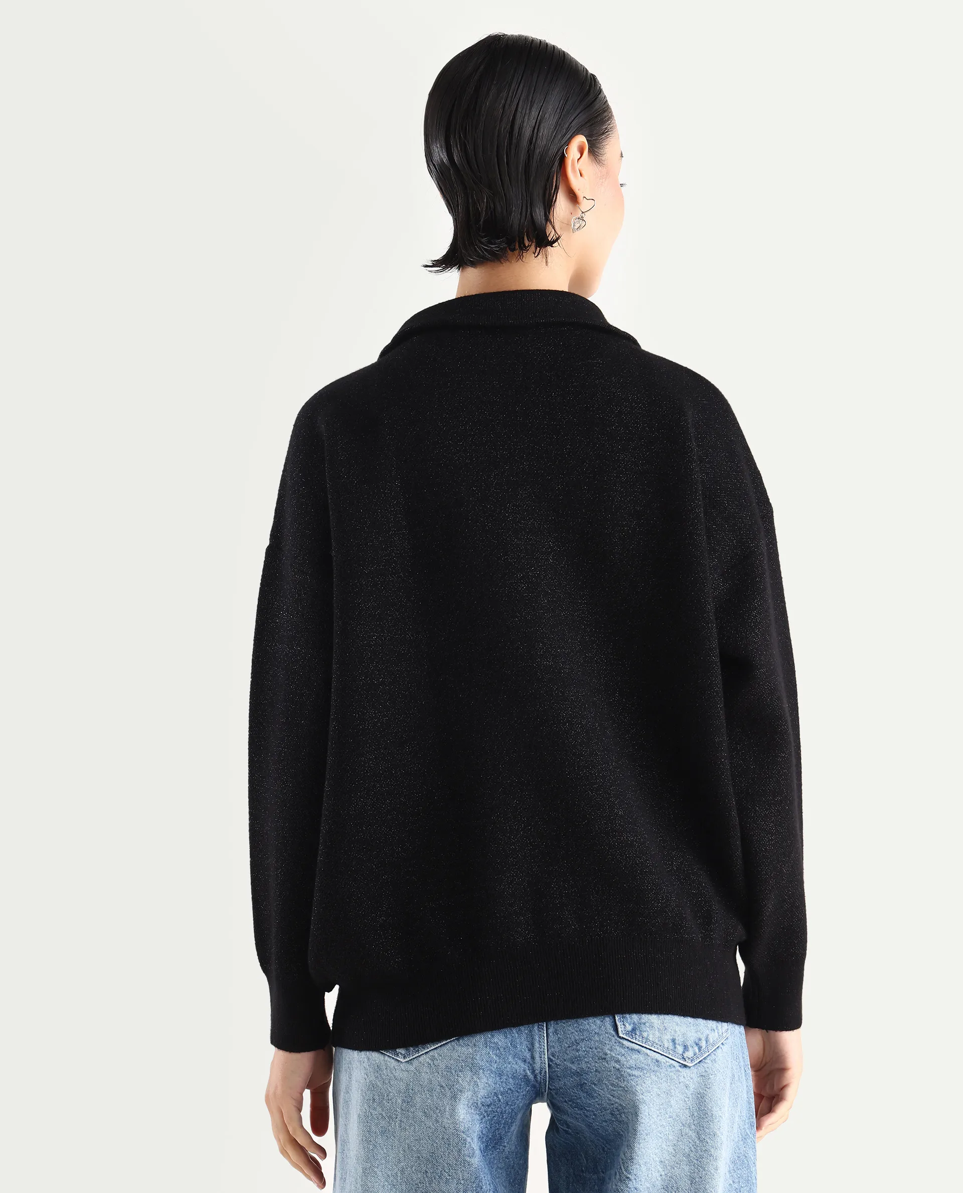 Rareism Women's Ortaca Black High Neck Plain Relaxed Fit Sweater - Image 7