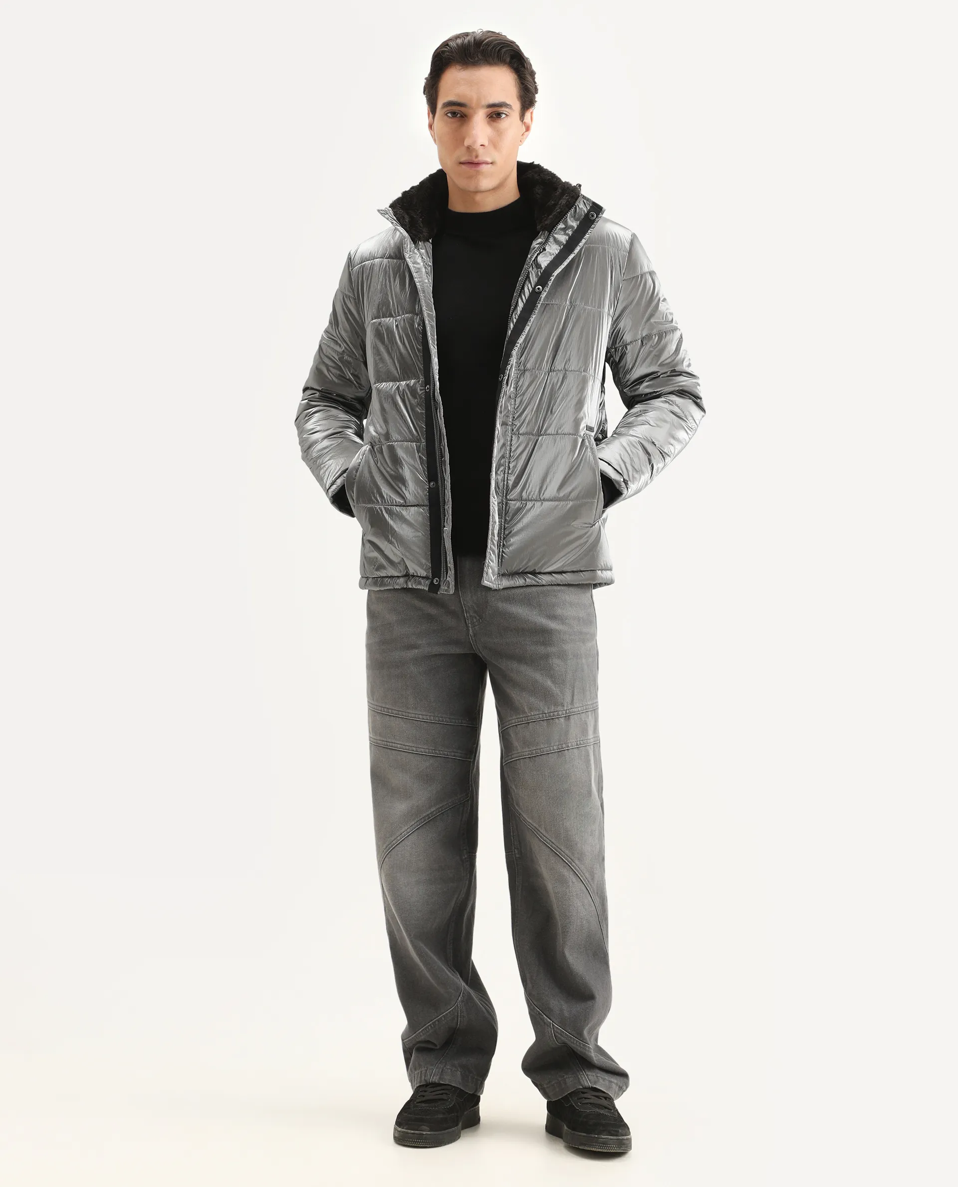 Rare Rabbit Men's Osad Dark Grey Polyester Plain Relaxed Fit Full Sleeve Hooded Jacket - Image 2