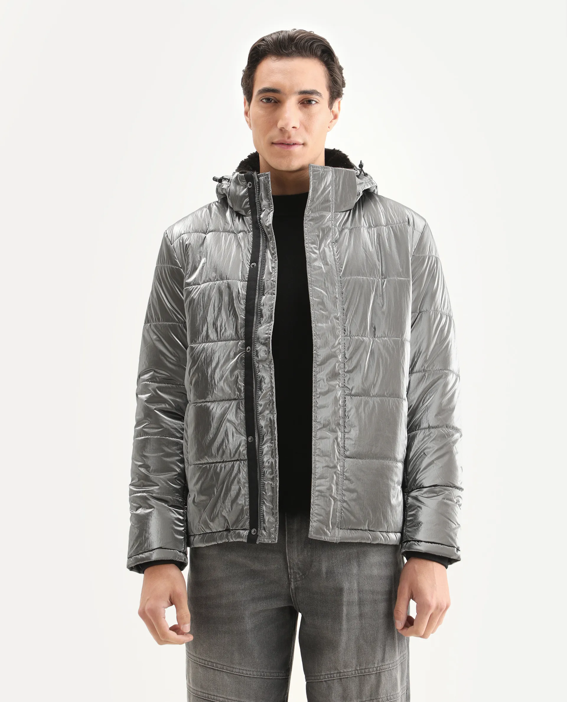 Rare Rabbit Men's Osad Dark Grey Polyester Plain Relaxed Fit Full Sleeve Hooded Jacket - Image 4