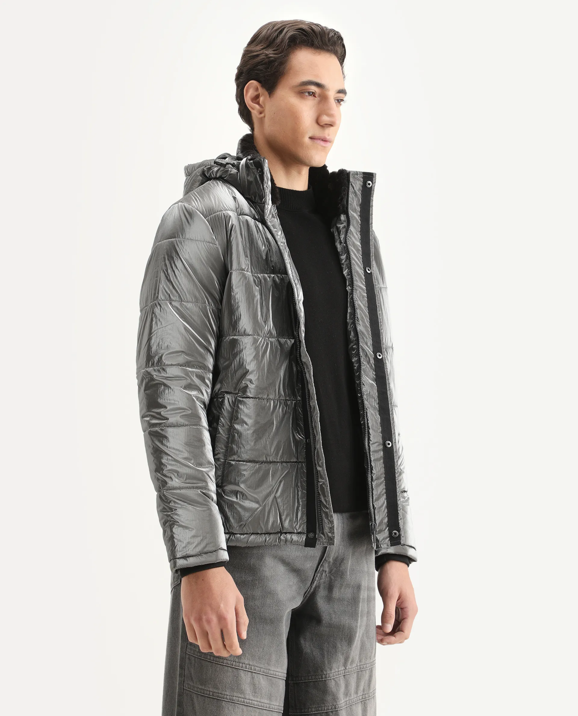 Rare Rabbit Men's Osad Dark Grey Polyester Plain Relaxed Fit Full Sleeve Hooded Jacket - Image 5
