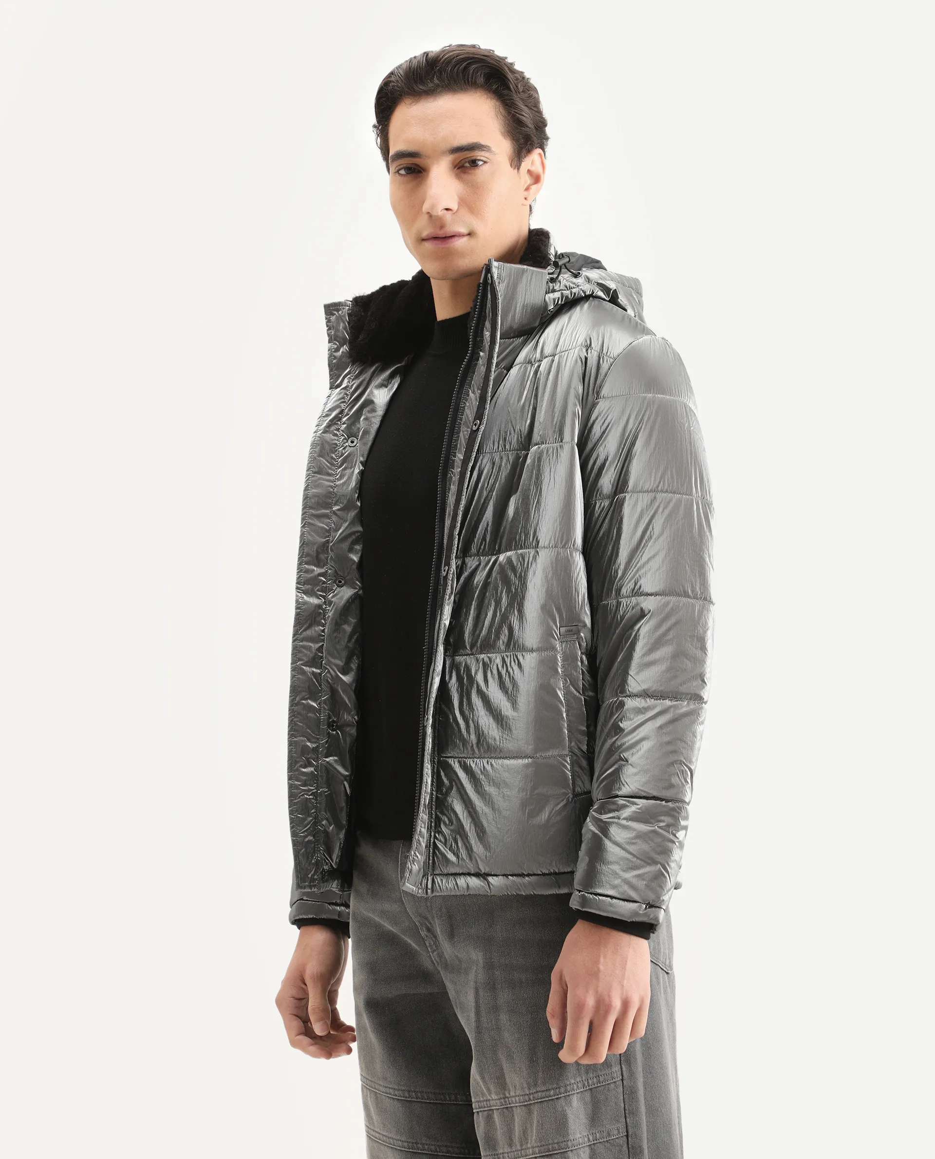Rare Rabbit Men's Osad Dark Grey Polyester Plain Relaxed Fit Full Sleeve Hooded Jacket - Image 6