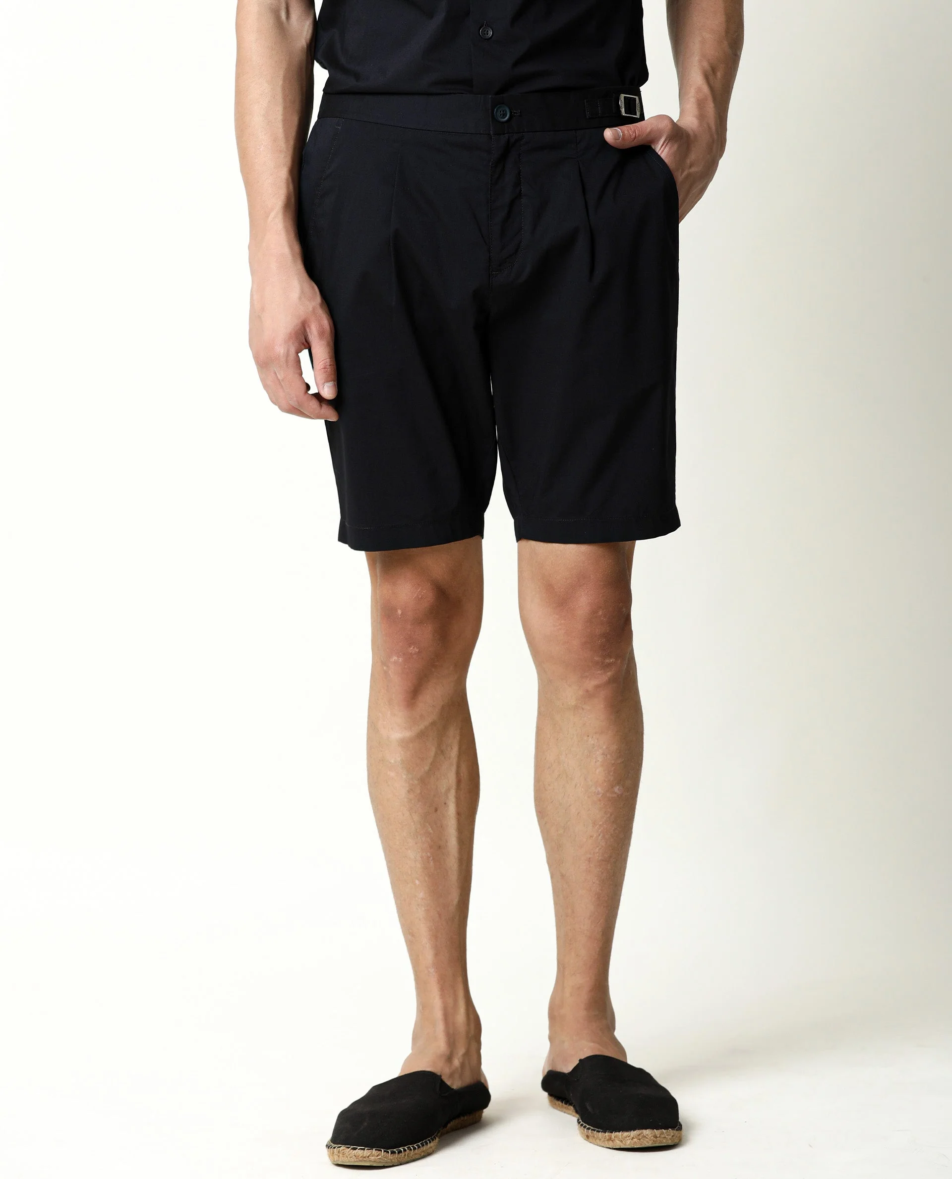 Rare Rabbit Men's Osaka Navy Cotton Plain Regular Fit Shorts - Image 6