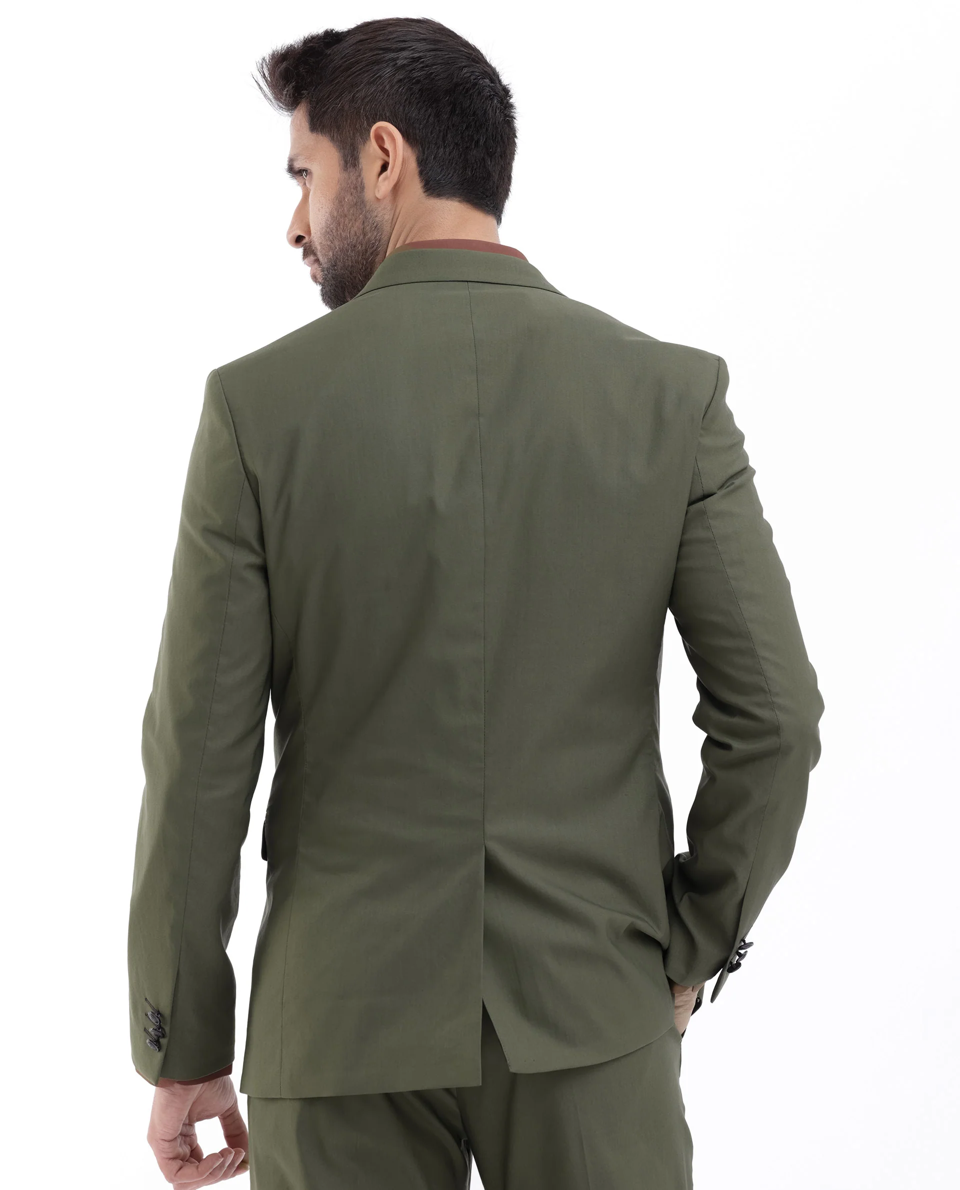 Rare Rabbit Men's Oscar Dark Olive Polyester Plain Tailored Fit Full Sleeve Lapel Neck Suits - Image 9