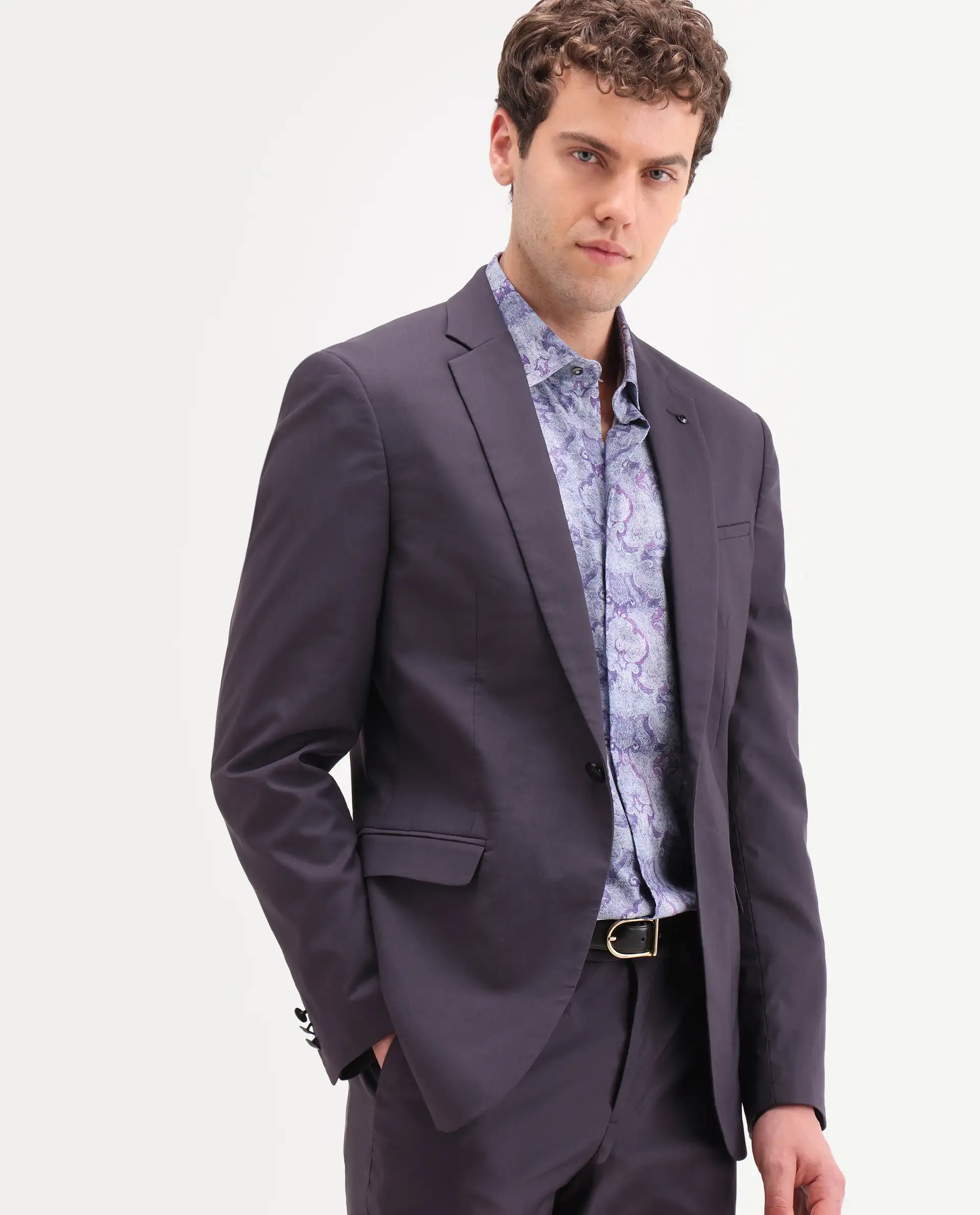 Rare Rabbit Men's Oscar Dark Purple Polyester Plain Tailored Fit Full Sleeve Lapel Neck Suits - Image 13