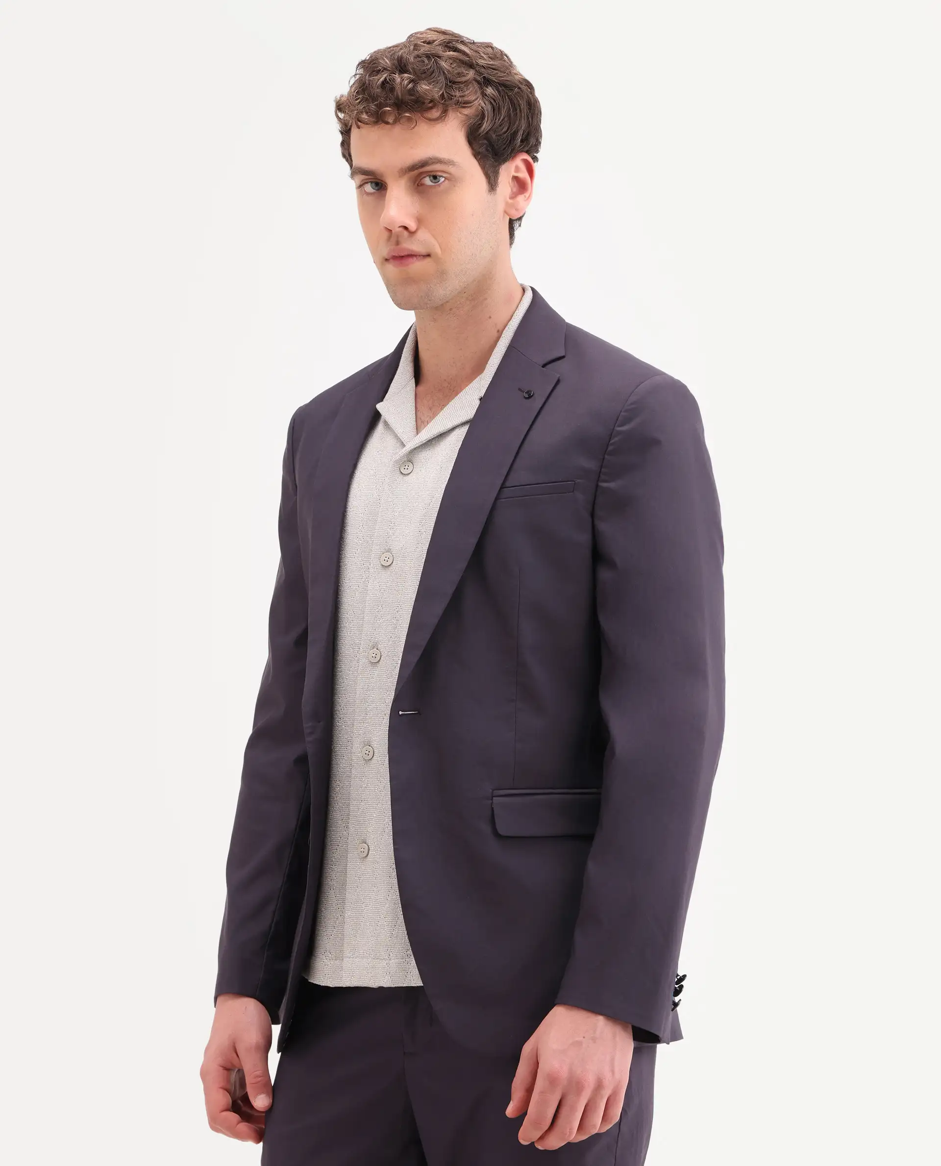 Rare Rabbit Men's Oscar Dark Purple Polyester Plain Tailored Fit Full Sleeve Lapel Neck Suits - Image 16