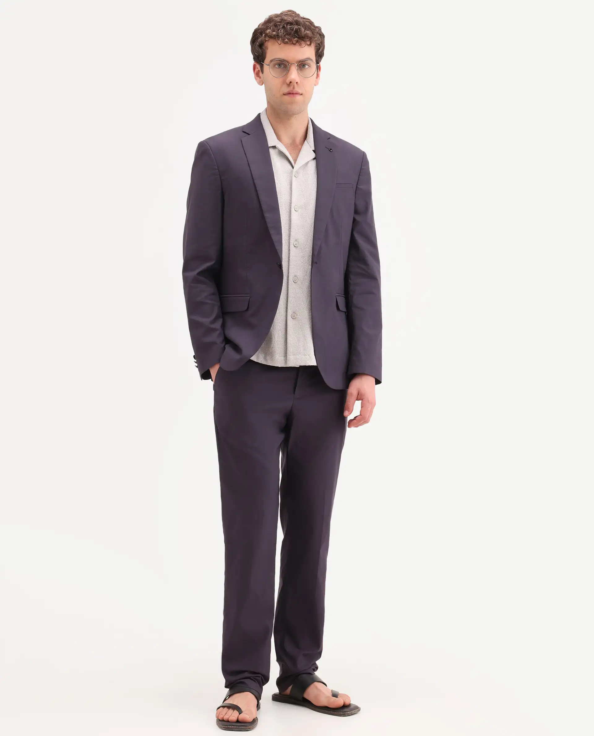 Rare Rabbit Men's Oscar Dark Purple Polyester Plain Tailored Fit Full Sleeve Lapel Neck Suits - Image 17