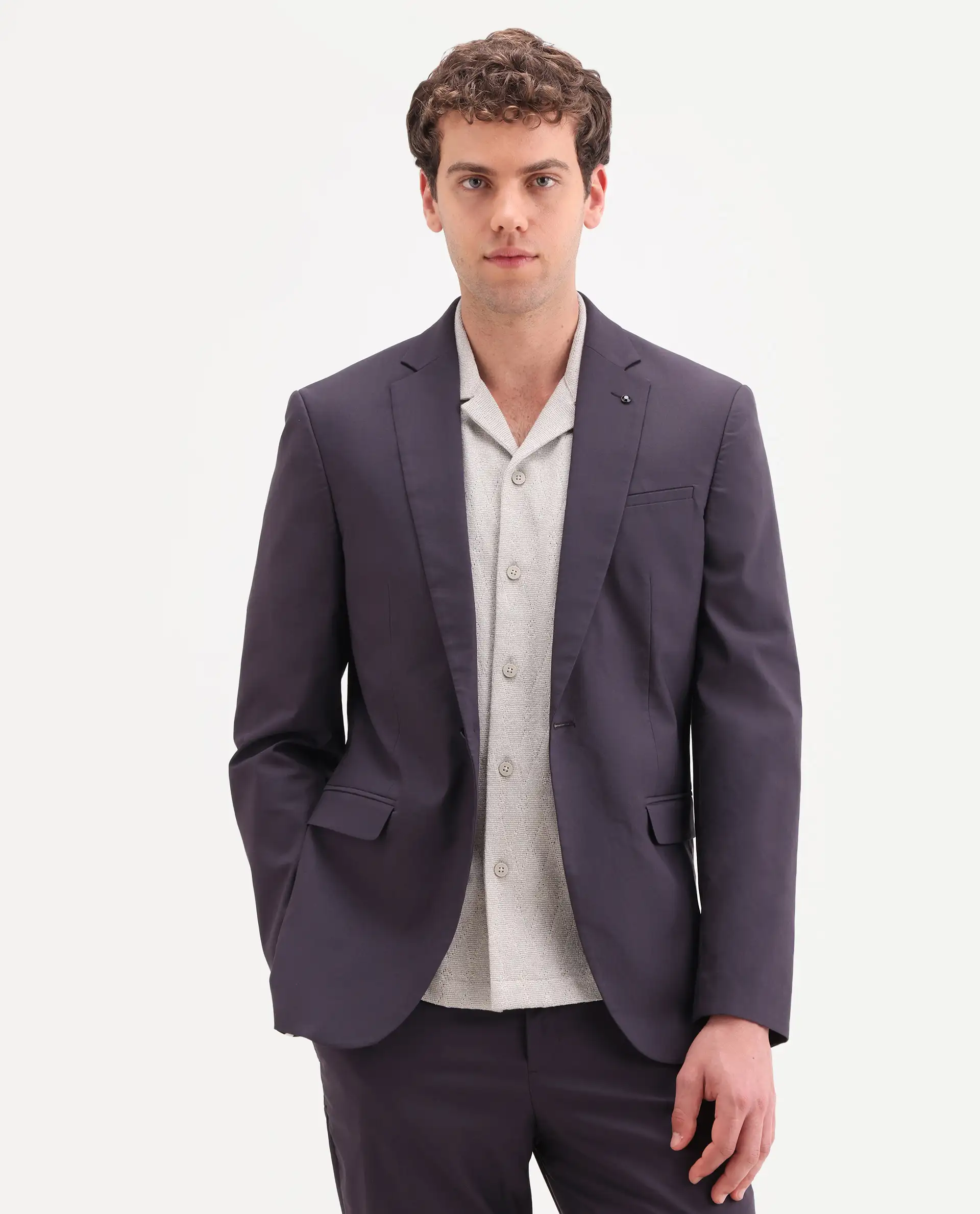 Rare Rabbit Men's Oscar Dark Purple Polyester Plain Tailored Fit Full Sleeve Lapel Neck Suits - Image 2