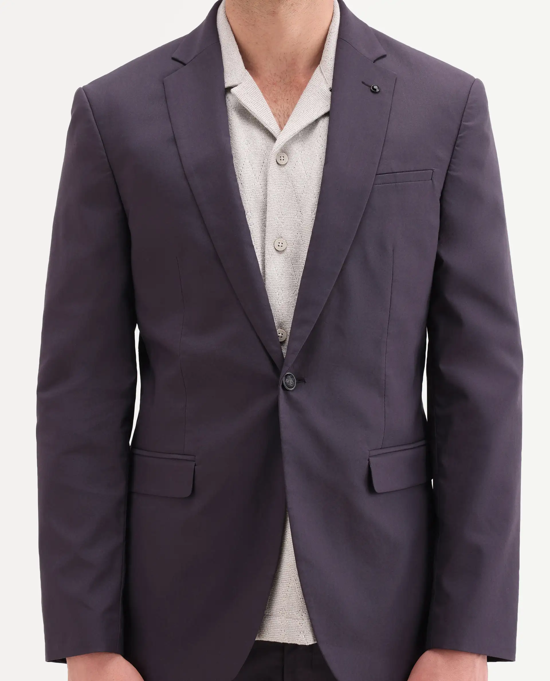 Rare Rabbit Men's Oscar Dark Purple Polyester Plain Tailored Fit Full Sleeve Lapel Neck Suits - Image 3