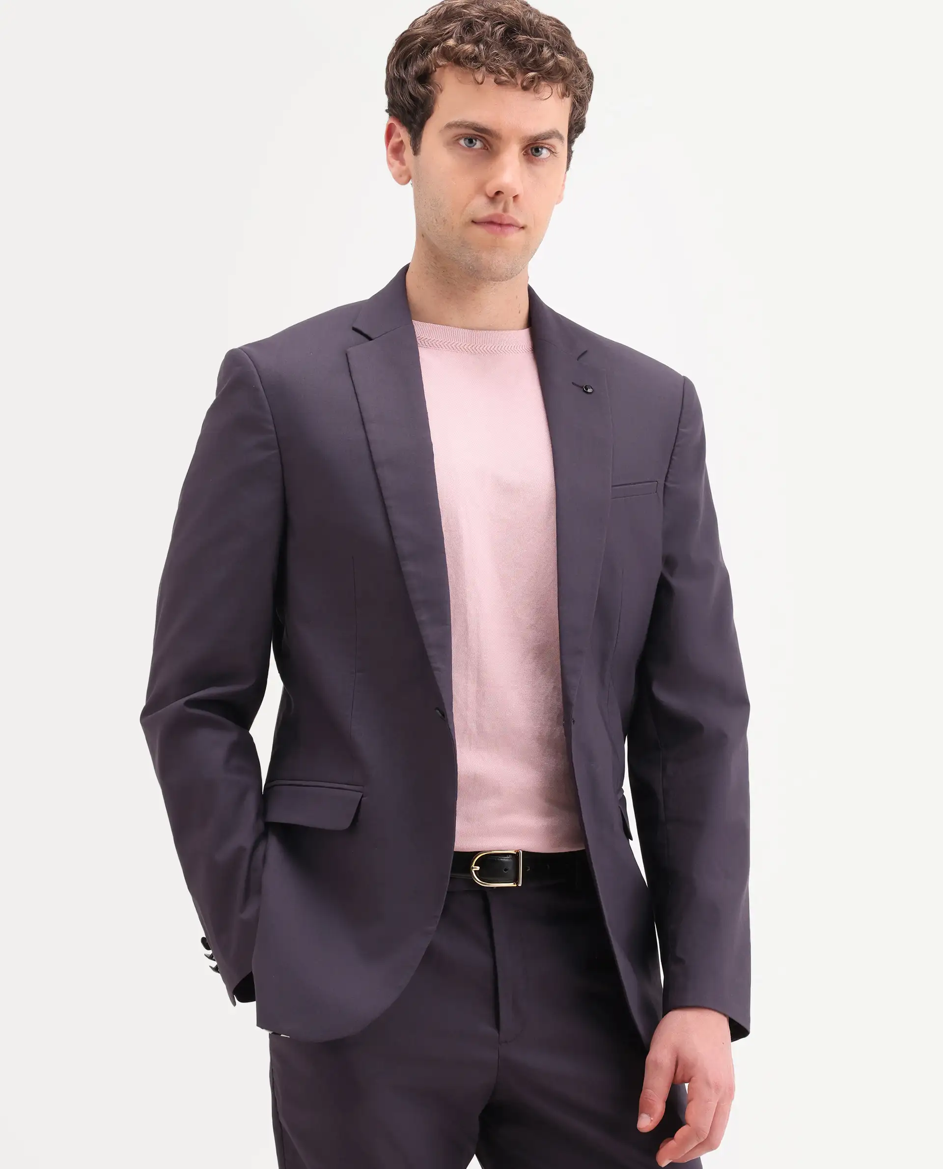 Rare Rabbit Men's Oscar Dark Purple Polyester Plain Tailored Fit Full Sleeve Lapel Neck Suits - Image 4