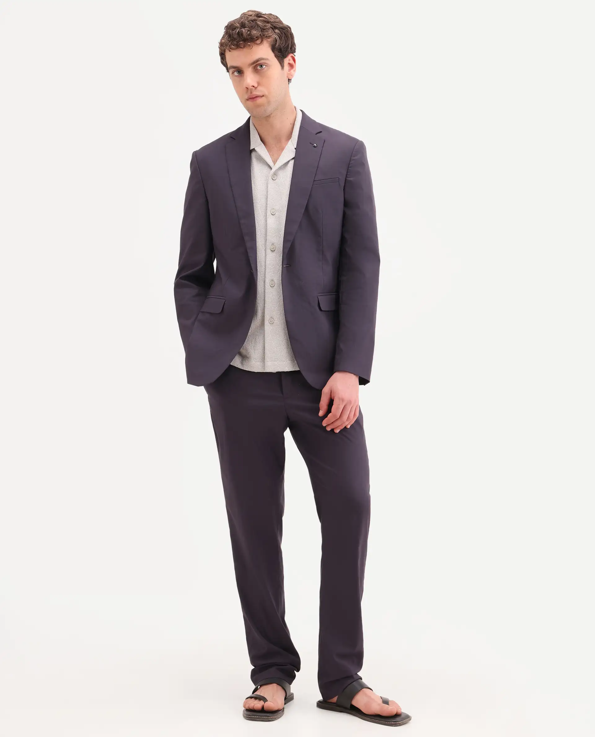 Rare Rabbit Men's Oscar Dark Purple Polyester Plain Tailored Fit Full Sleeve Lapel Neck Suits - Image 5