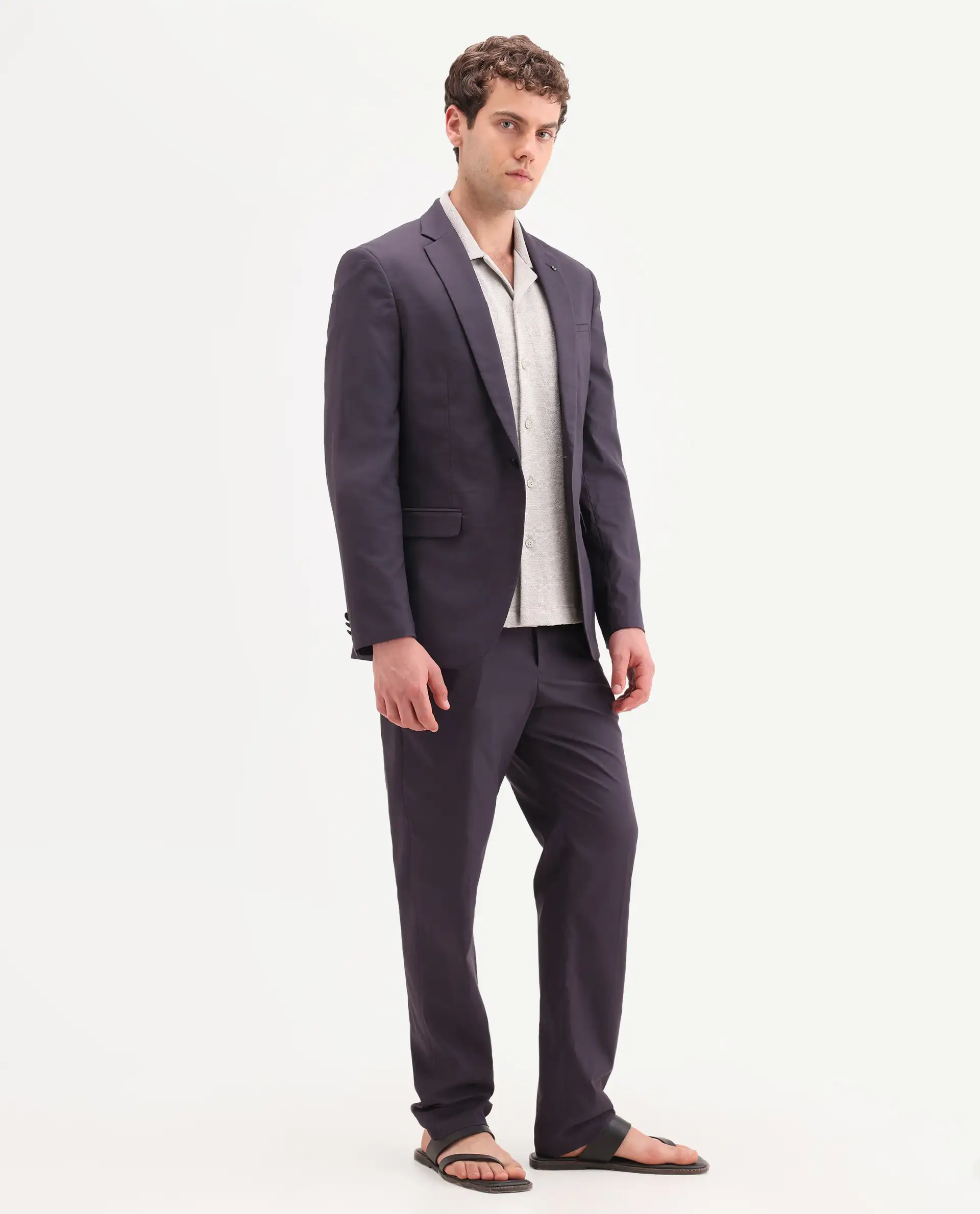 Rare Rabbit Men's Oscar Dark Purple Polyester Plain Tailored Fit Full Sleeve Lapel Neck Suits - Image 6