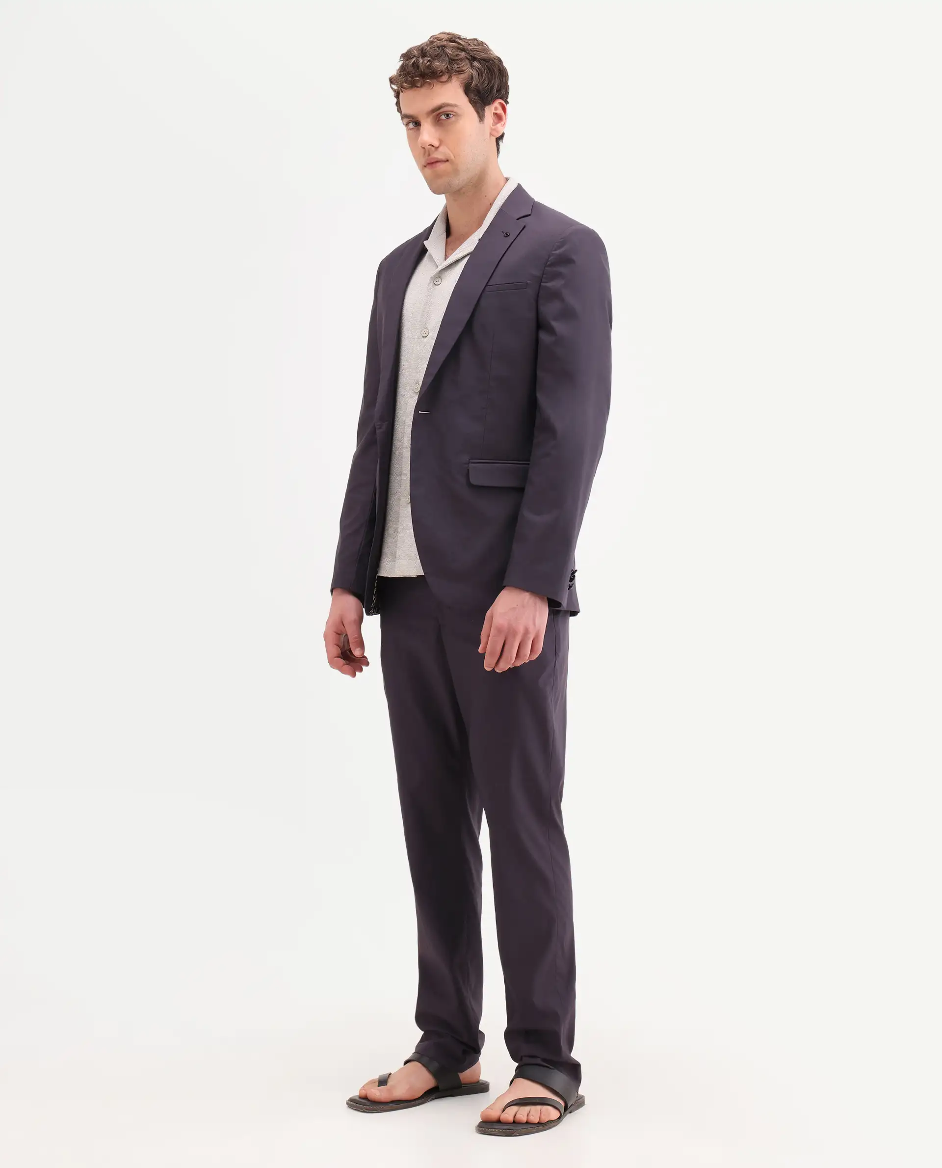 Rare Rabbit Men's Oscar Dark Purple Polyester Plain Tailored Fit Full Sleeve Lapel Neck Suits - Image 7