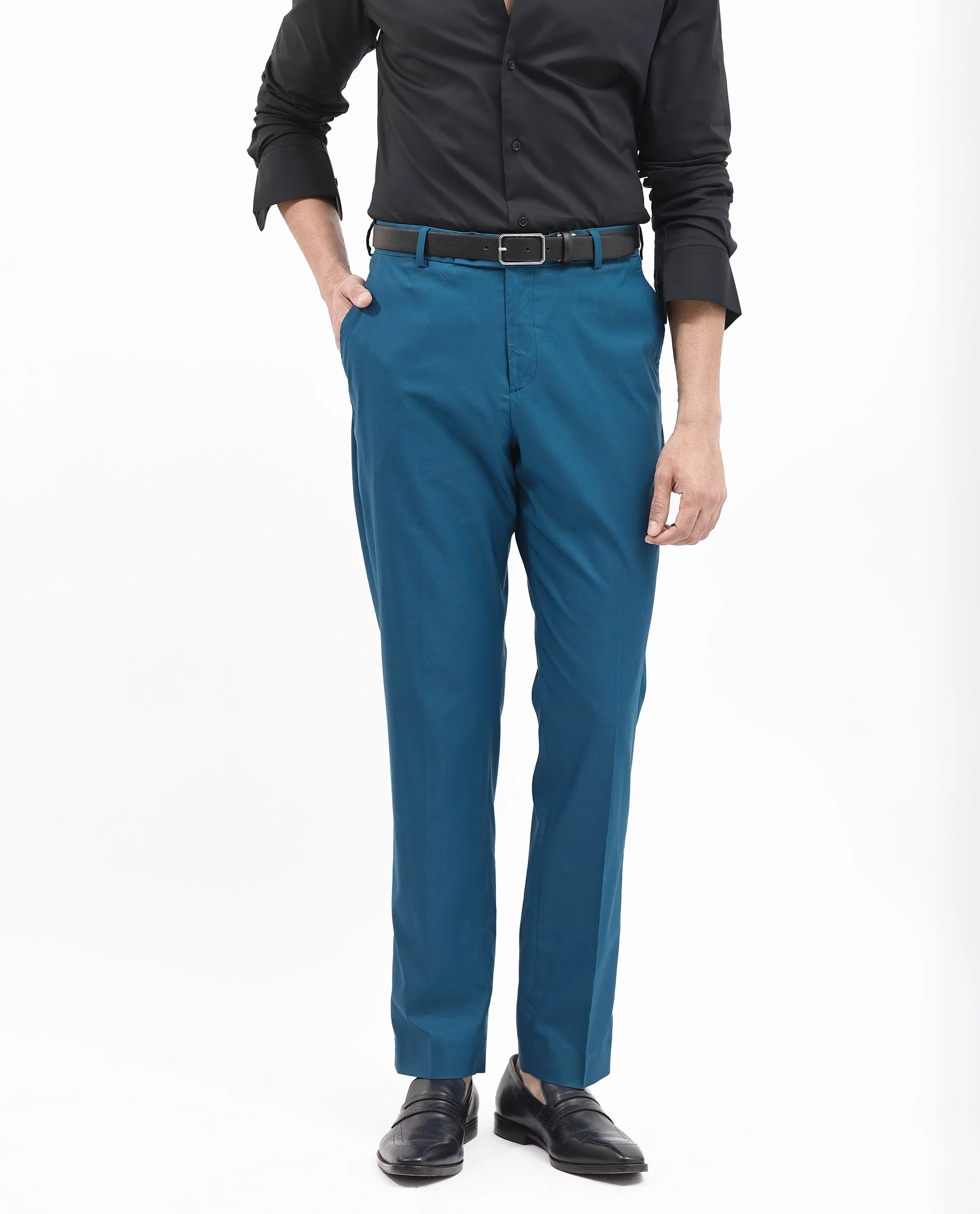 Rare Rabbit Men's Oscar Dark Teal Polyester Plain Tailored Fit Full Sleeve Lapel Neck Suits - Image 10