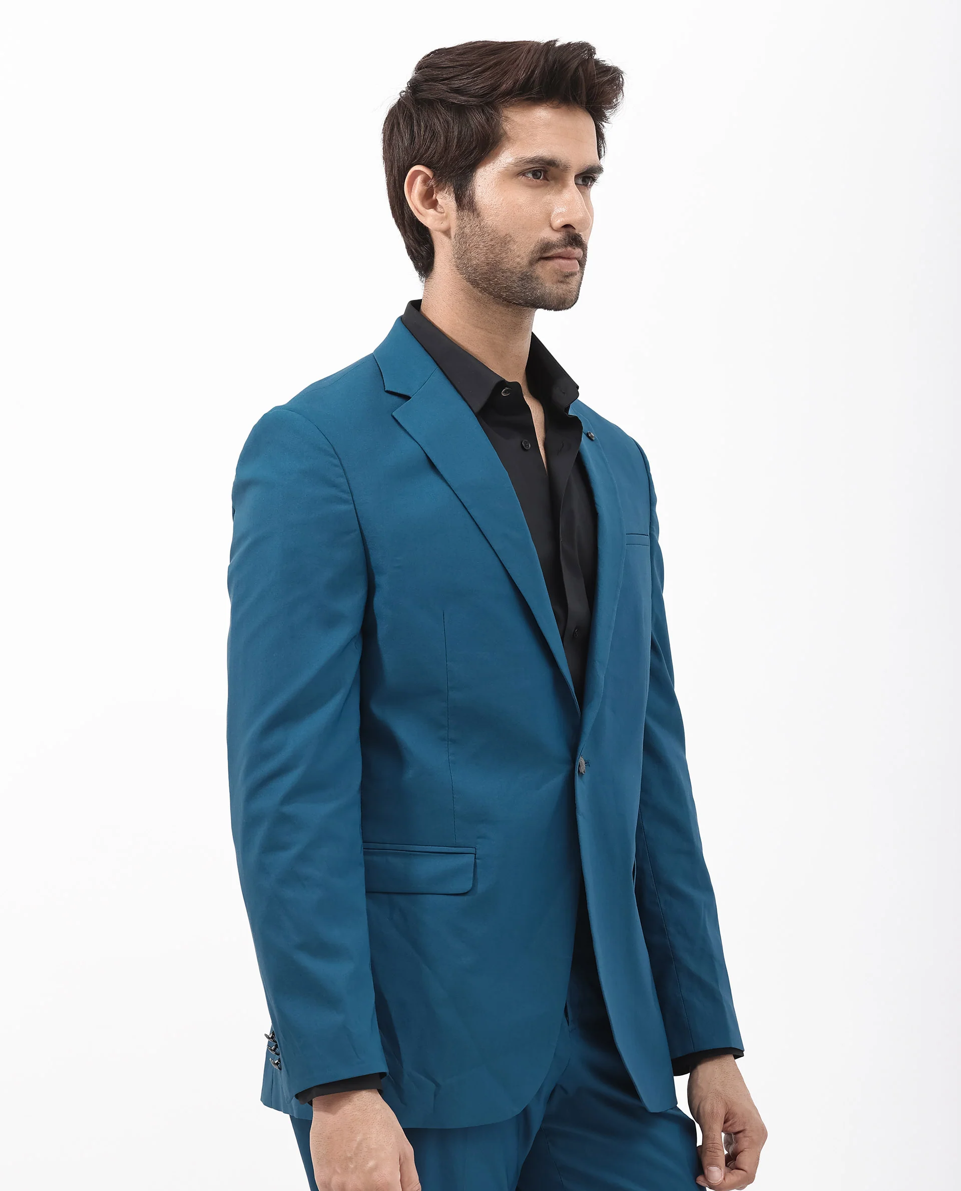 Rare Rabbit Men's Oscar Dark Teal Polyester Plain Tailored Fit Full Sleeve Lapel Neck Suits - Image 15