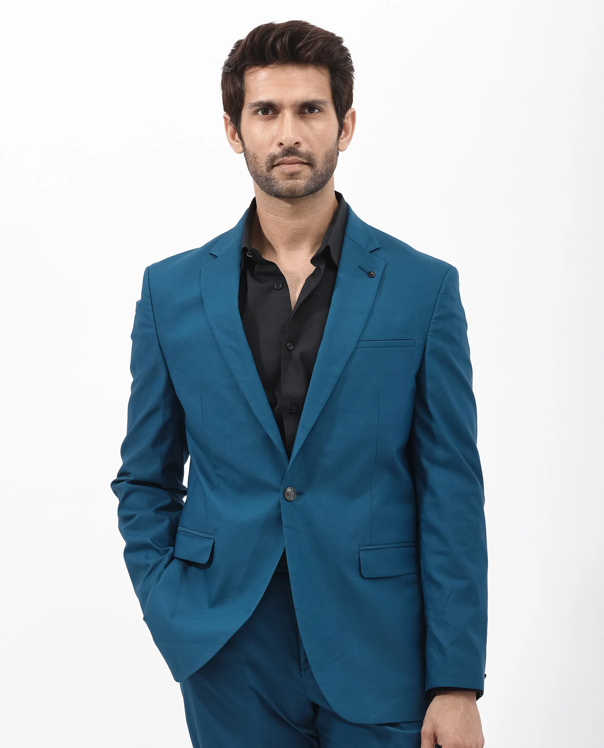 Rare Rabbit Men's Oscar Dark Teal Polyester Plain Tailored Fit Full Sleeve Lapel Neck Suits - Image 16