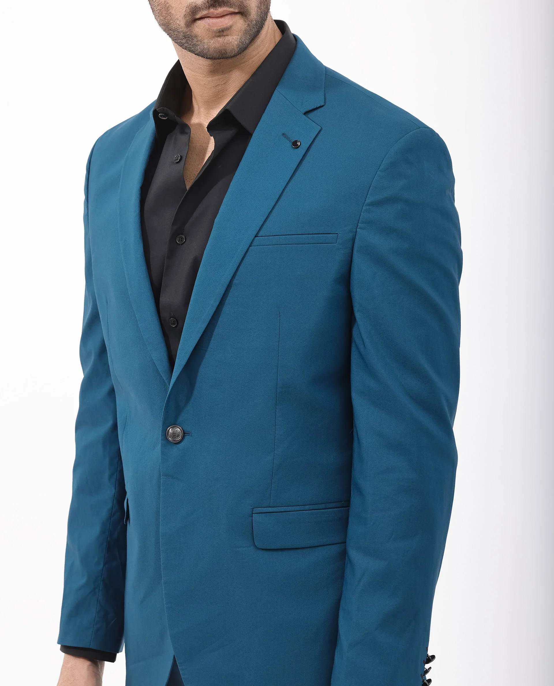 Rare Rabbit Men's Oscar Dark Teal Polyester Plain Tailored Fit Full Sleeve Lapel Neck Suits - Image 17