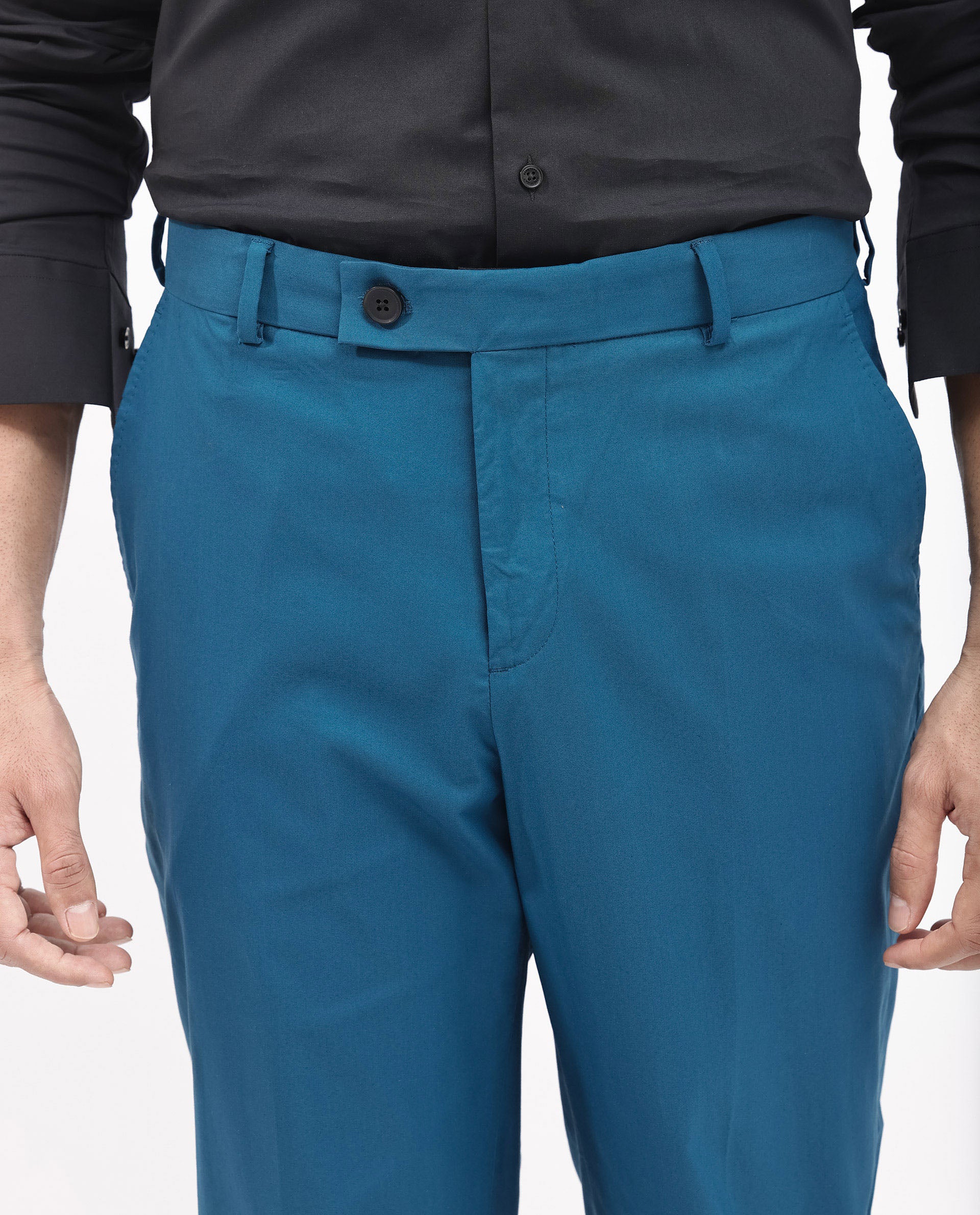 Rare Rabbit Men's Oscar Dark Teal Polyester Plain Tailored Fit Full Sleeve Lapel Neck Suits - Image 4
