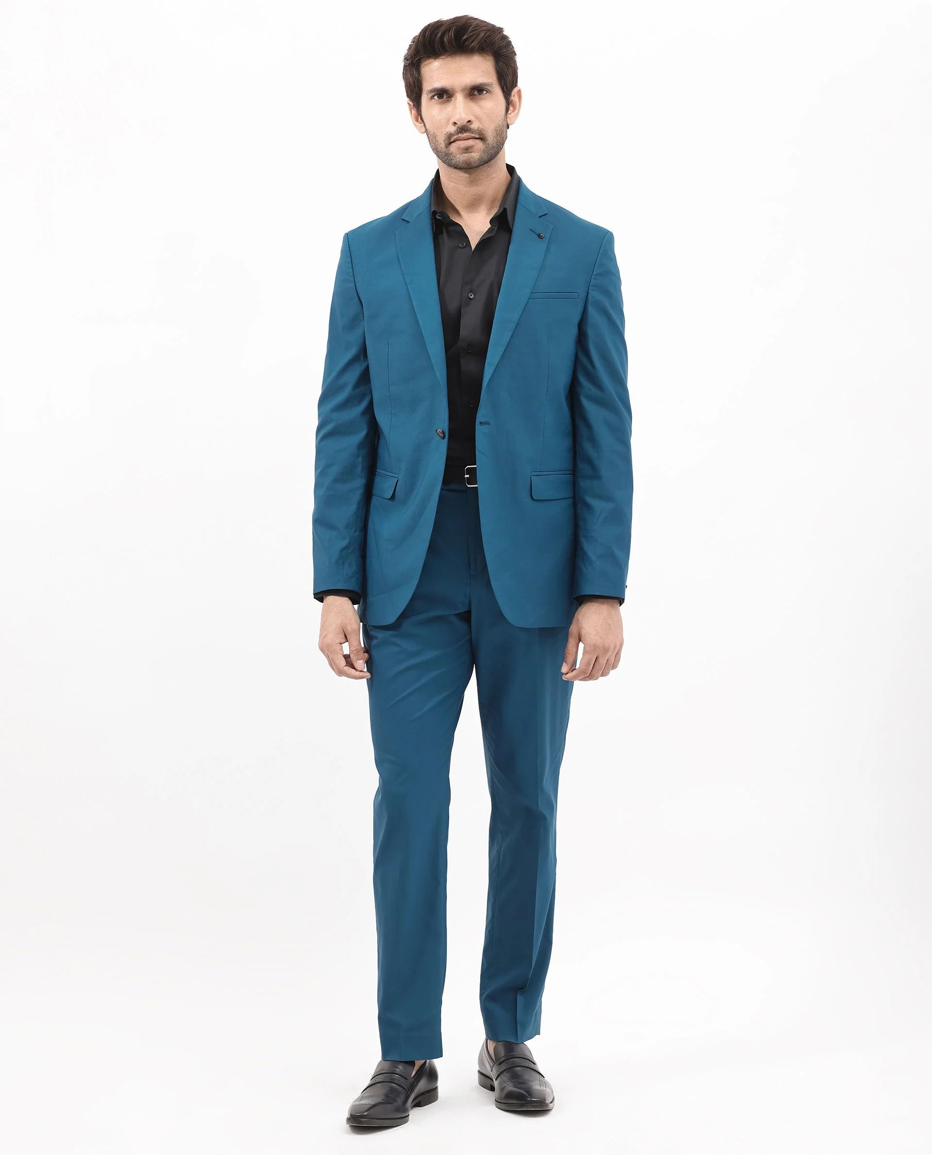 Rare Rabbit Men's Oscar Dark Teal Polyester Plain Tailored Fit Full Sleeve Lapel Neck Suits - Image 7
