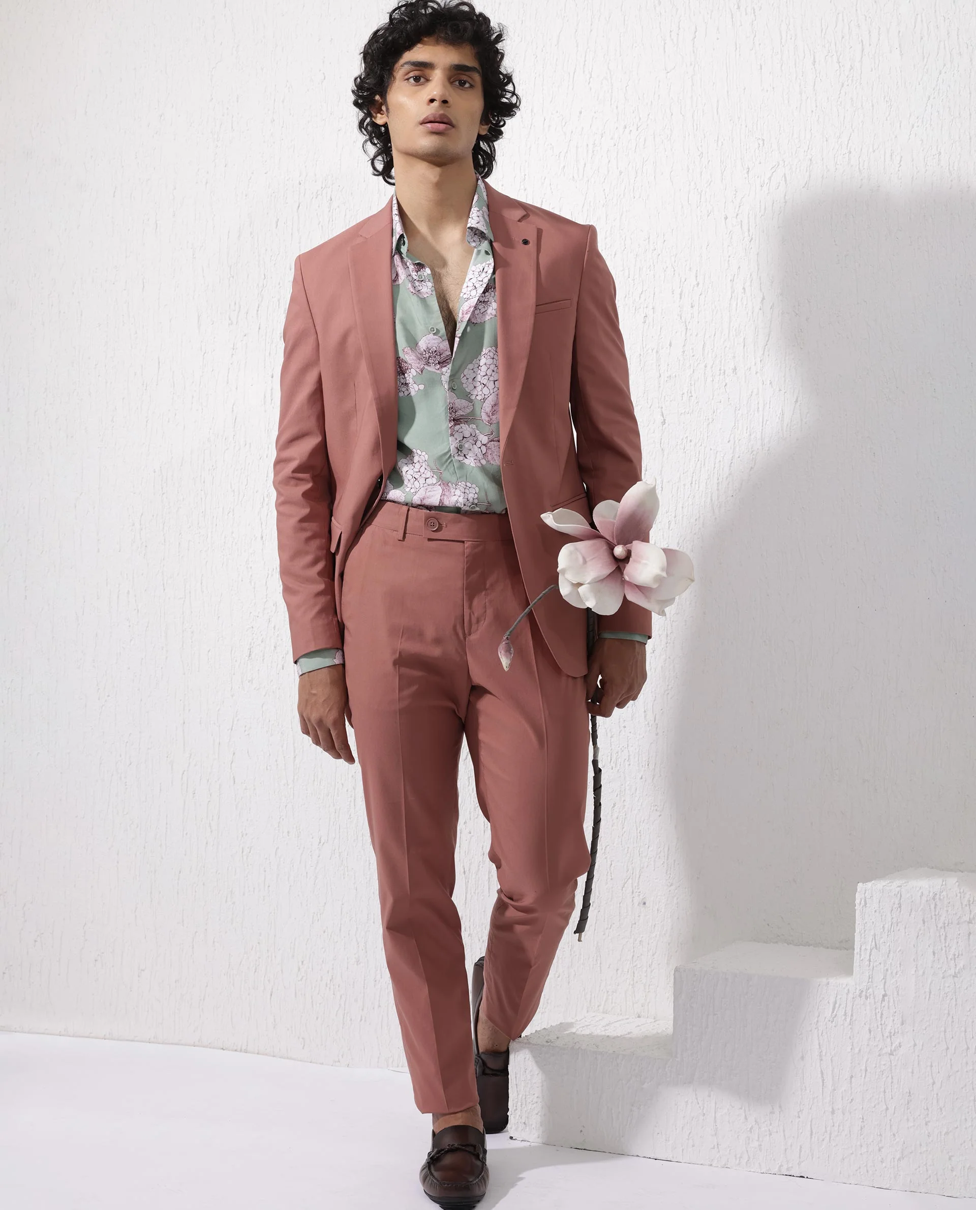 Rare Rabbit Men's Oscar Pastel Pink Polyester Plain Tailored Fit Full Sleeve Lapel Neck Suits - Image 2