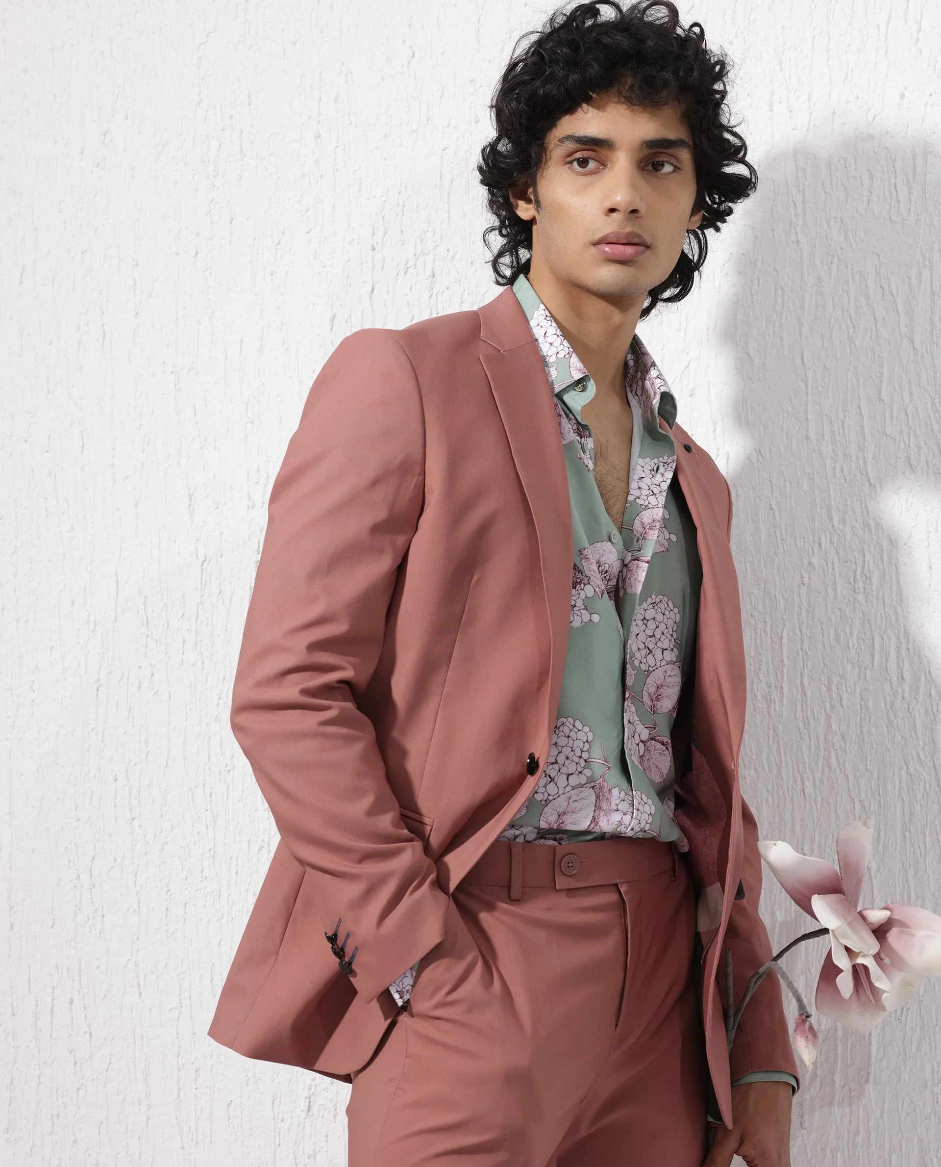 Rare Rabbit Men's Oscar Pastel Pink Polyester Plain Tailored Fit Full Sleeve Lapel Neck Suits - Image 3