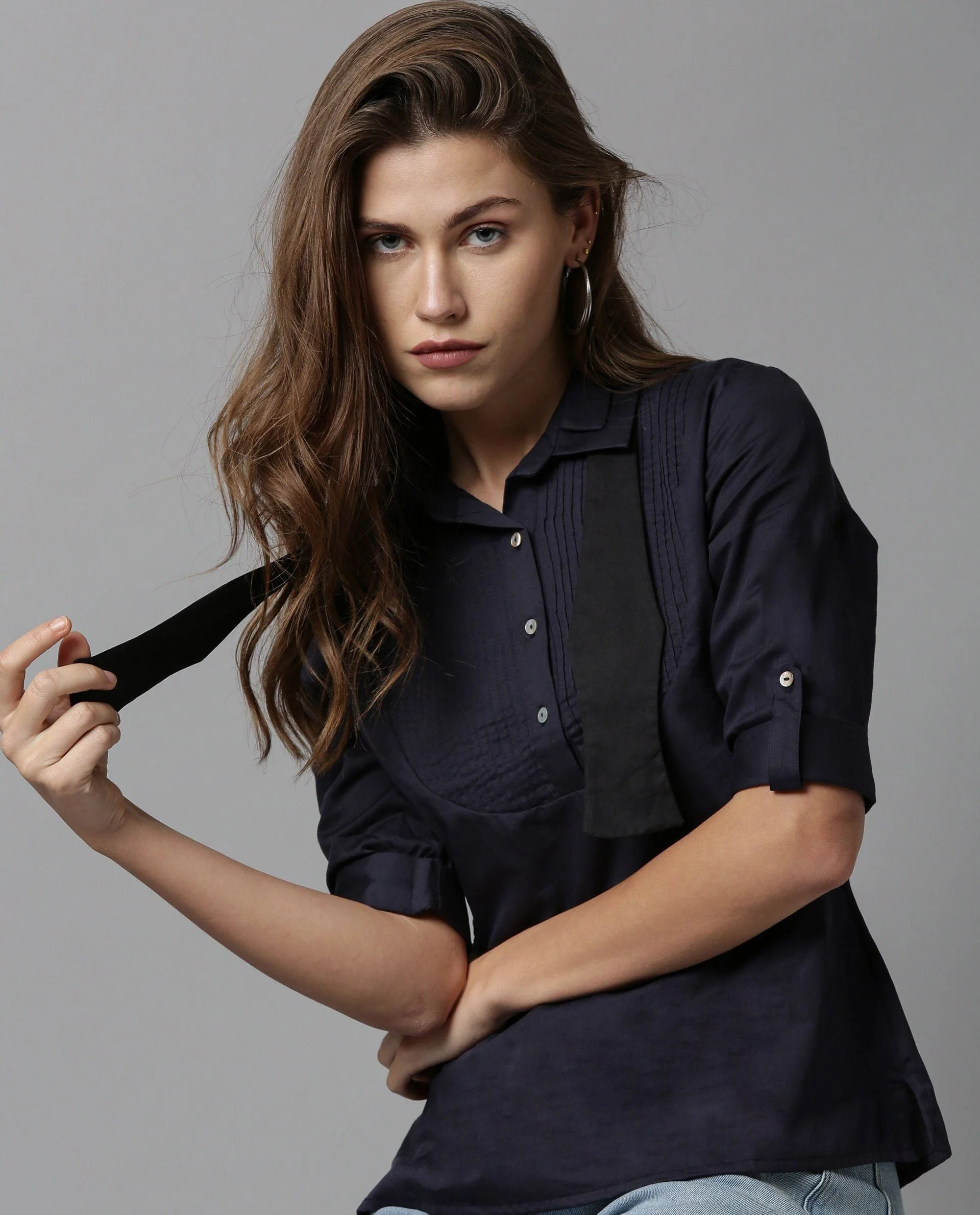Rareism Women Oscar Navy Top Full Sleeves