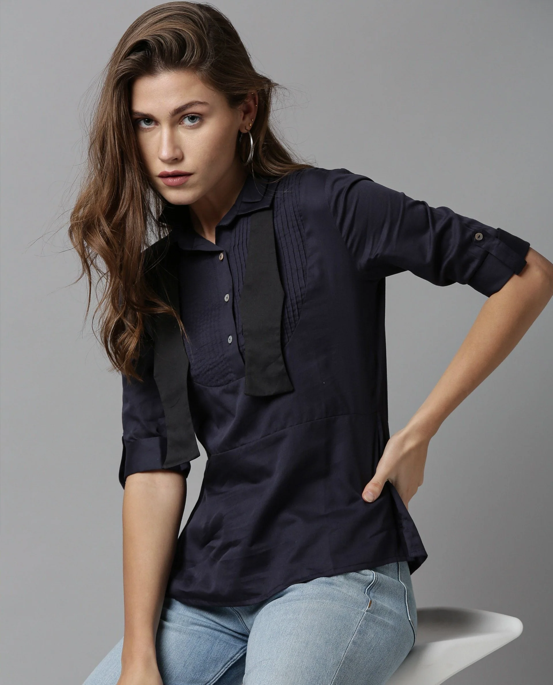Rareism Women Oscar Navy Top Full Sleeves - Image 4
