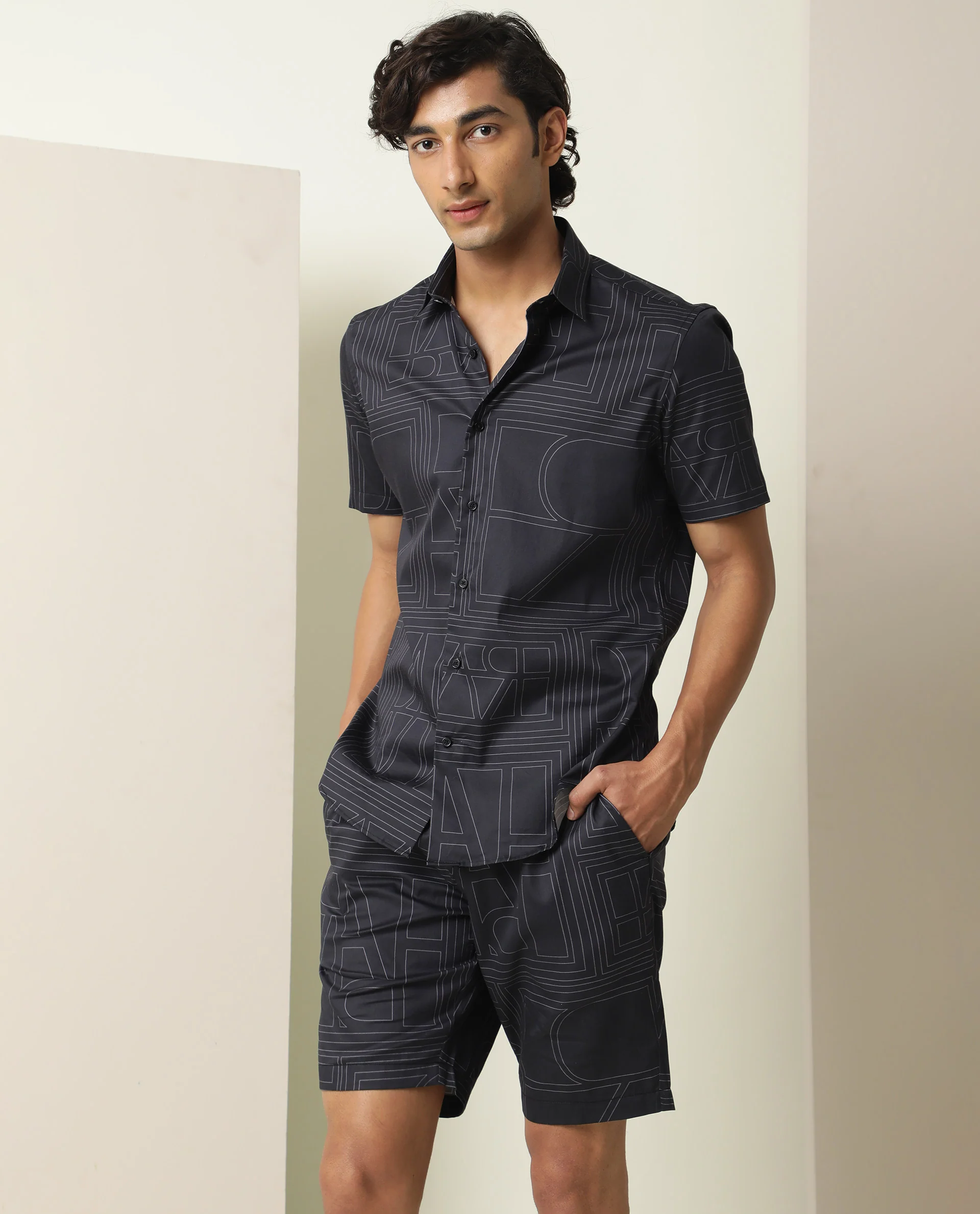 Rare Rabbit Men's Osin Black Cotton Abstract Print Regular Fit Shorts - Image 3