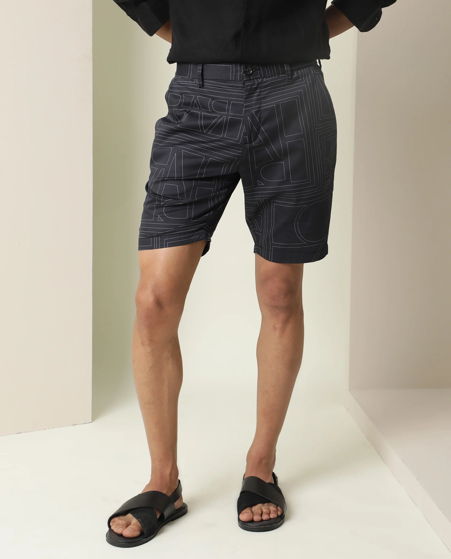 Rare Rabbit Men's Osin Black Cotton Abstract Print Regular Fit Shorts - Image 5