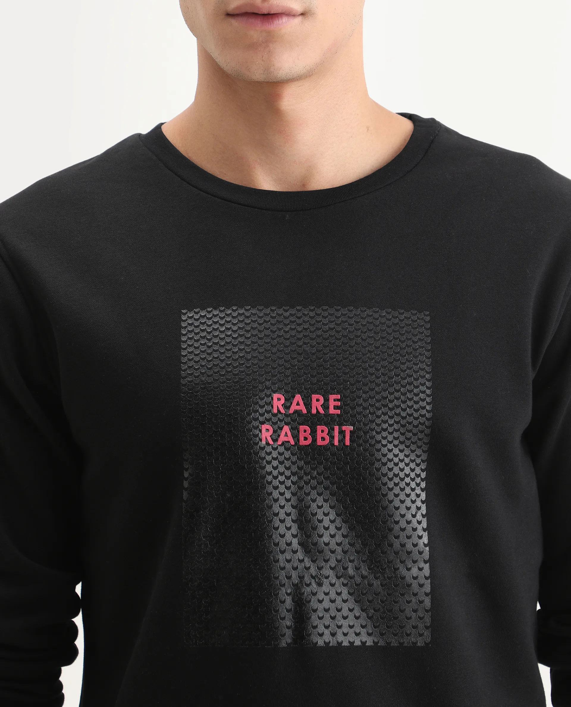 Rare Rabbit Men's Osin Black Cotton Graphic Print Relaxed Fit Full Sleeve Crew Neck Sweatshirt - Image 4