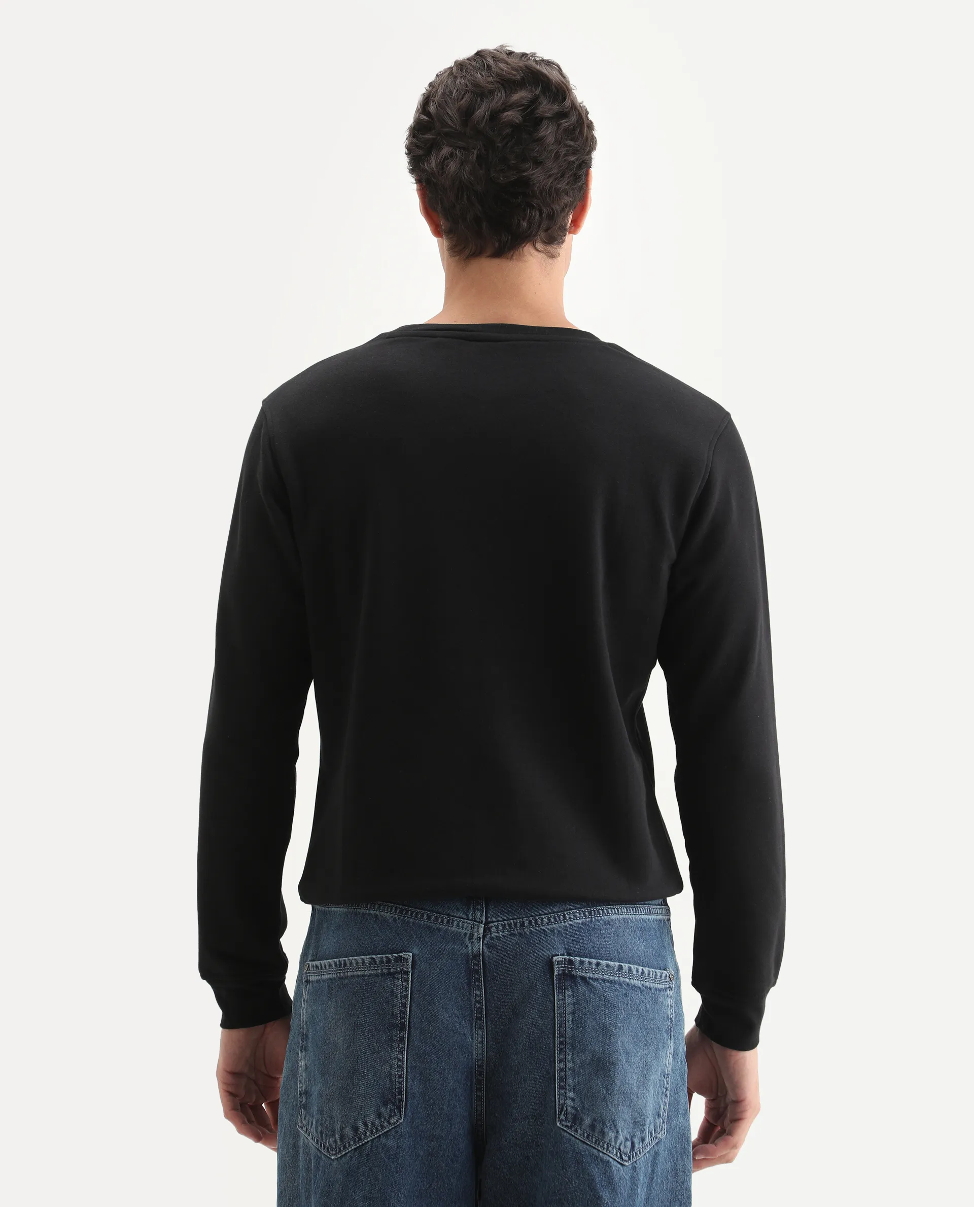 Rare Rabbit Men's Osin Black Cotton Graphic Print Relaxed Fit Full Sleeve Crew Neck Sweatshirt - Image 7