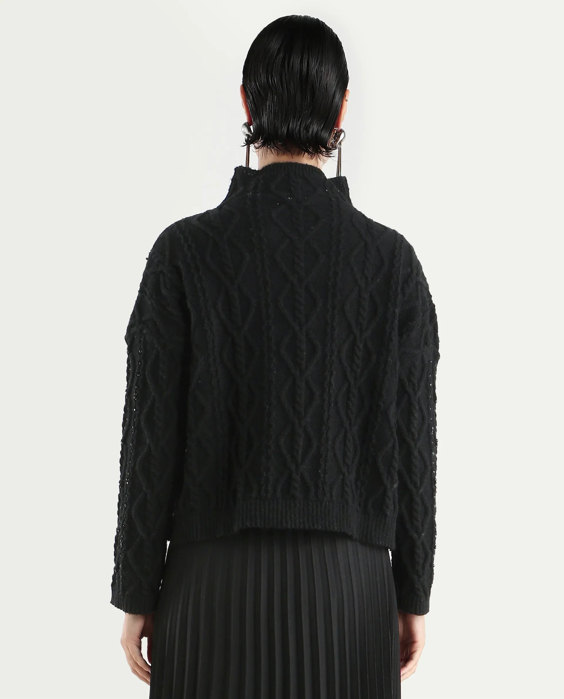 Rareism Women's Osmaniye Black Polyester High Neck Plain Relaxed Fit Sweater - Image 7