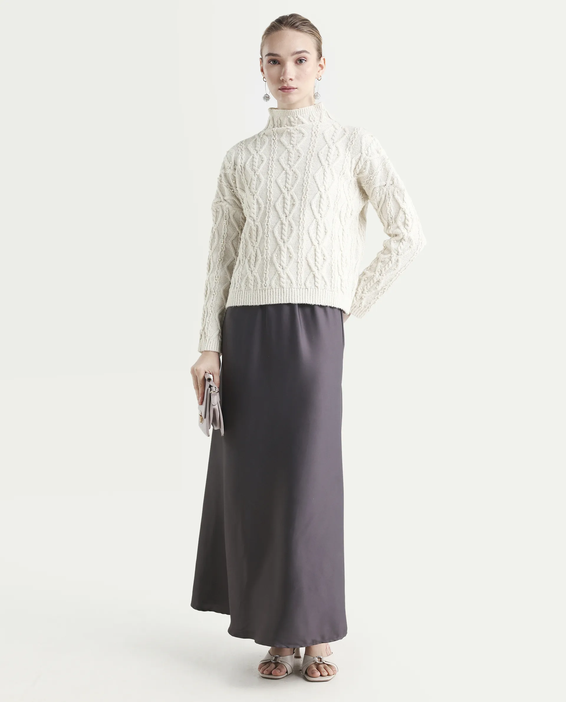 Rareism Women's Polyester High Neck Plain Relaxed Fit Sweater - Image 2